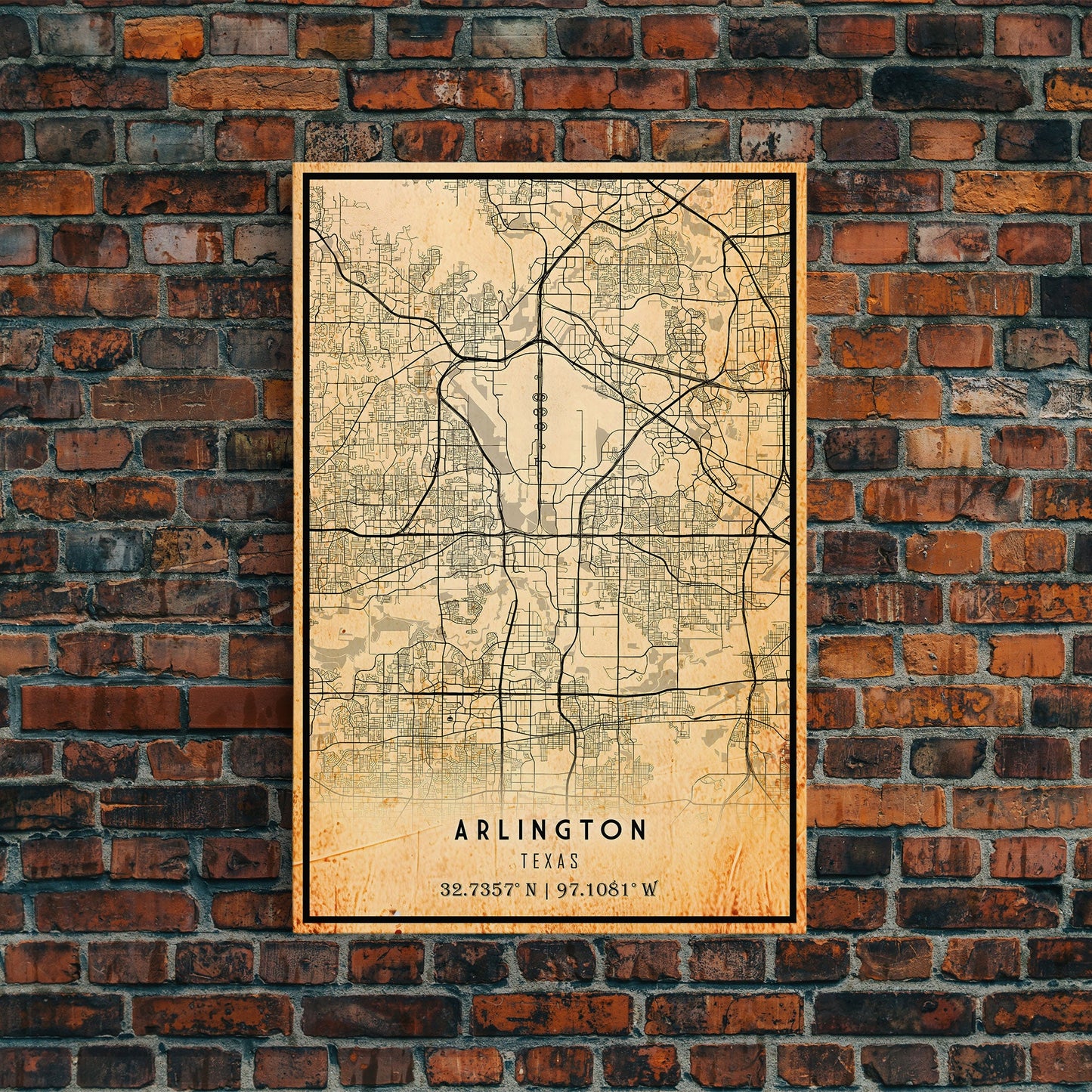 Arlington Texas map print poster or framed canvas, Arlington map print poster canvas, Texas city map print poster canvas, Vintage Travel Art