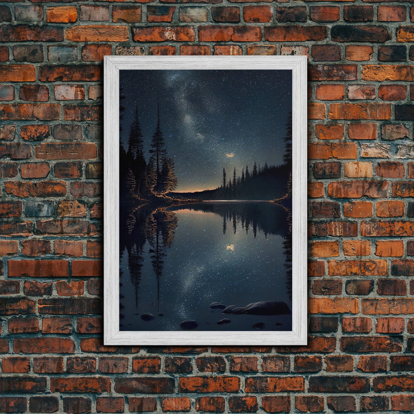 Landscape River Lake Water Night Sky Stars Trees Fine Art Print, Wall Decor, Wall Poster, Wall Art Print