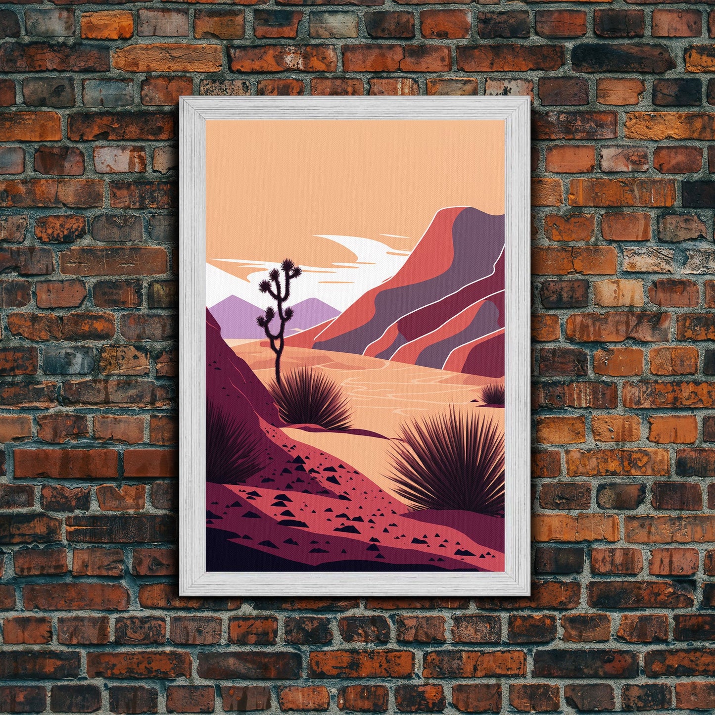 Midwestern Art, Minimalist Boho Style Desert Landscape, Framed Canvas Print