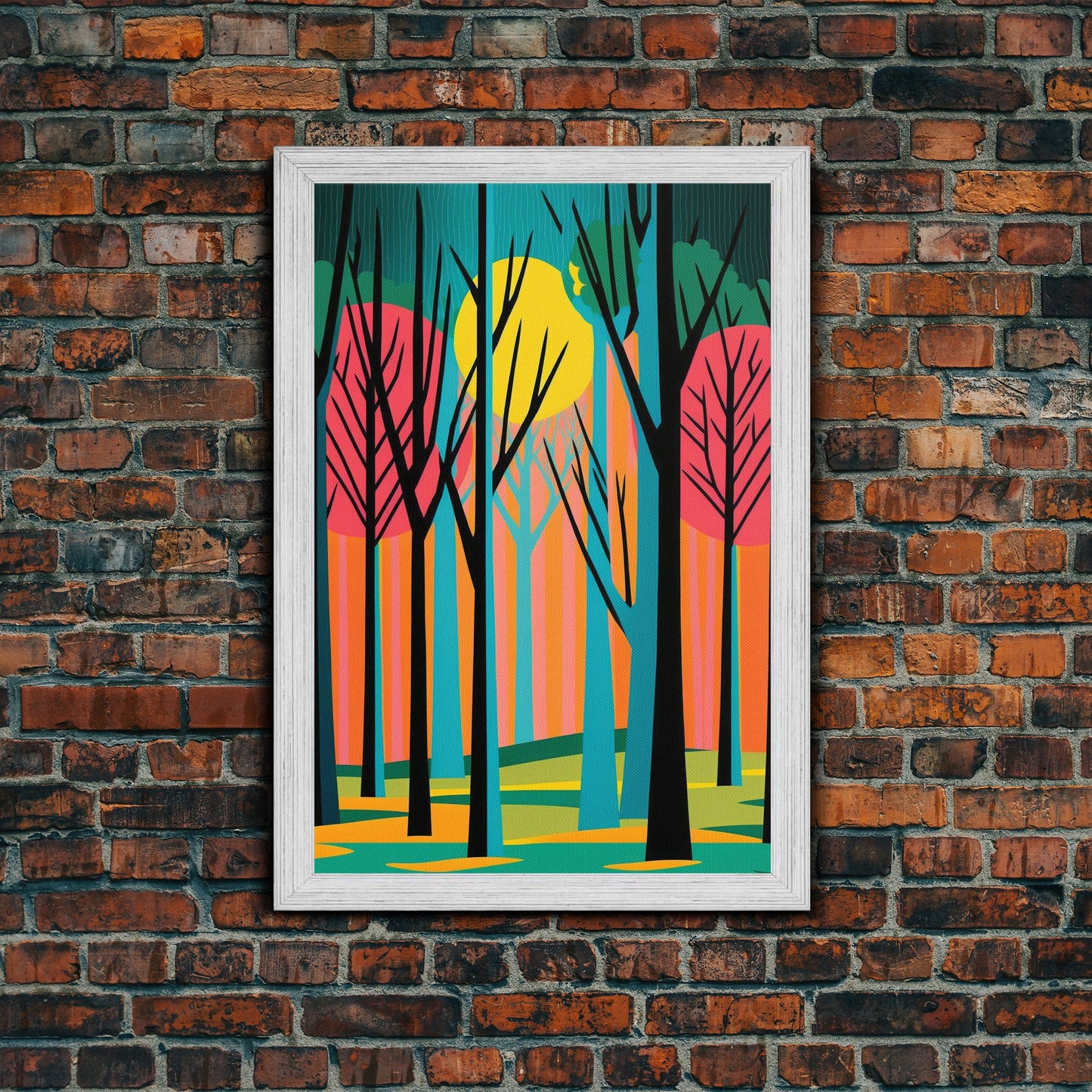 Vintage Style Art, Framed Canvas Prints, Lake and Pine Tree Forest Landscape, Florida Everglades at Sunset,  Pop Art