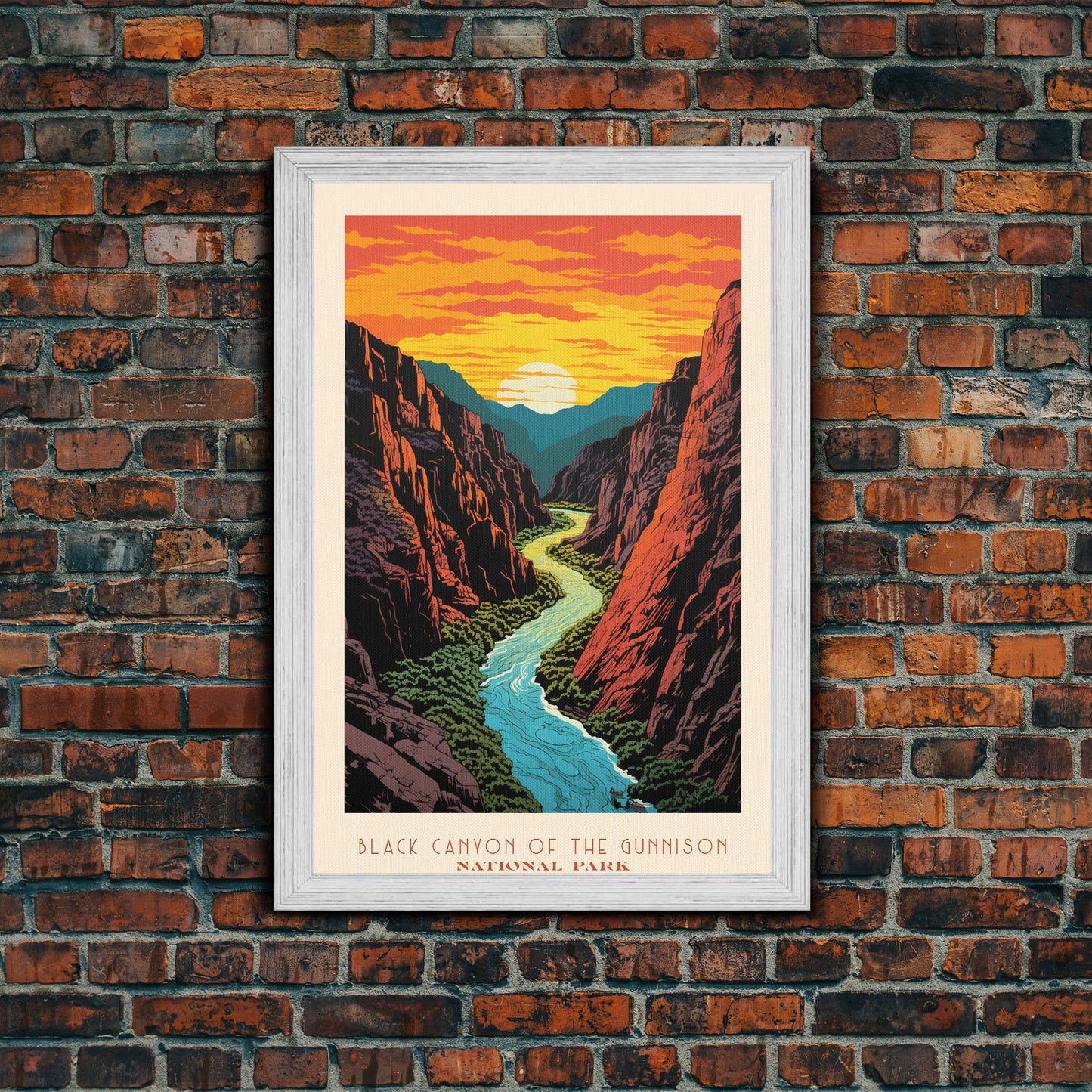 Black Canyon National Park Colorado Travel Art, National Park Print, Minimalist Travel Art, Midcentury Modern Style Landscape Painting
