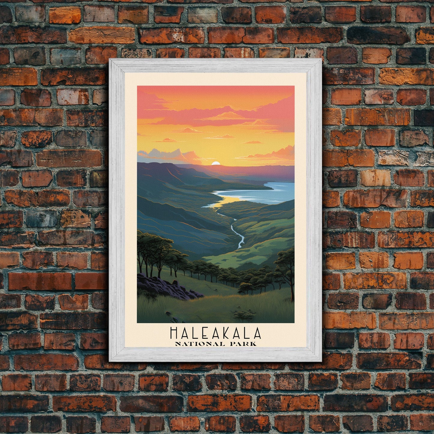 Haleakala National Park Hawaii Travel Art, National Park Print, Minimalist Travel Art, Midcentury Modern Style Landscape Painting