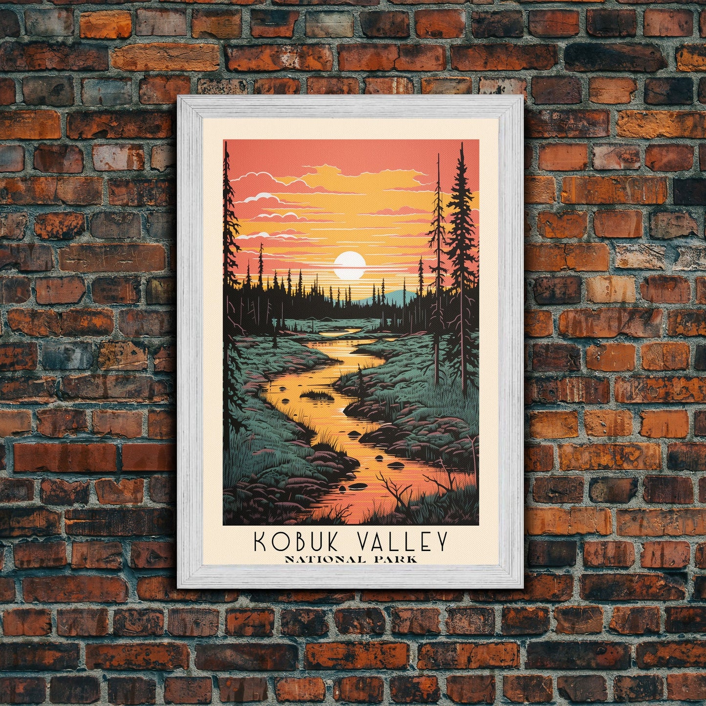 Kobuk Valley National Park Alaska Travel Art, National Park Print, Minimalist Travel Art, Midcentury Modern Style Landscape Painting