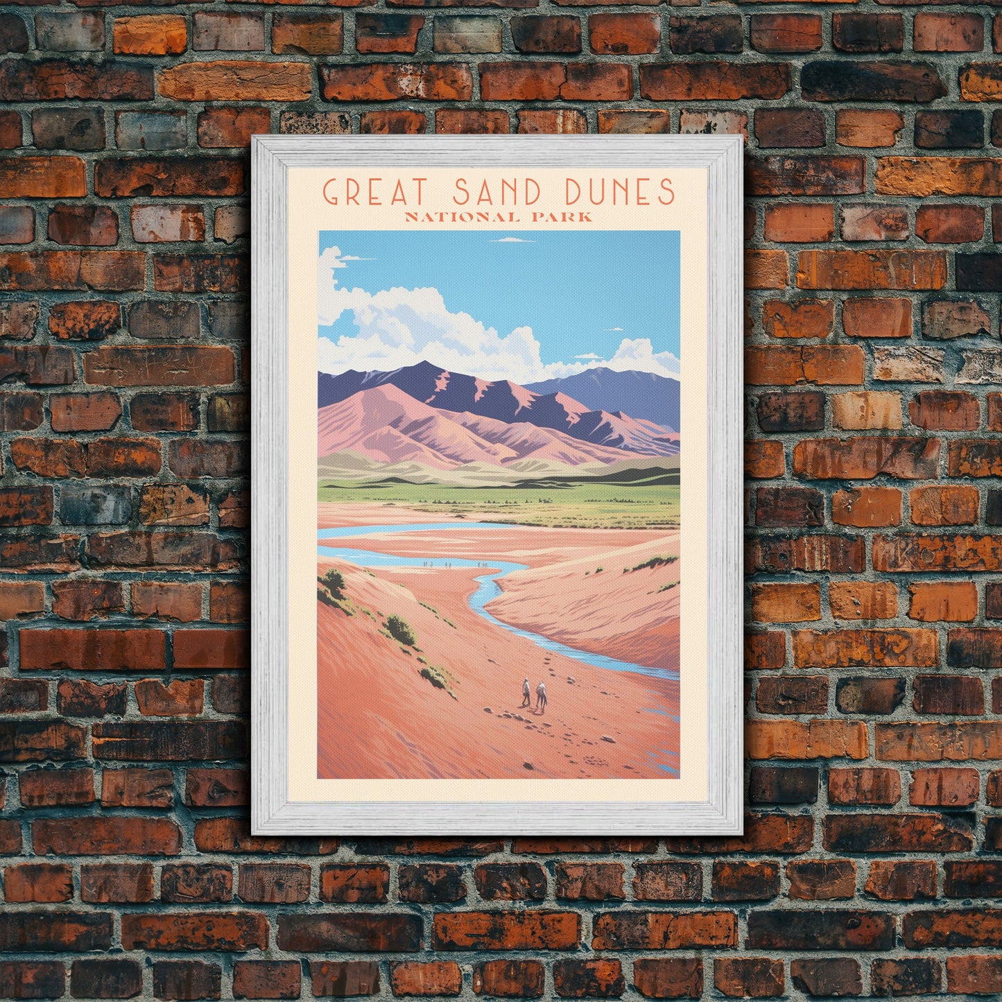 Great Sand Dunes National Park Colorado Travel Art, National Park Print, Minimalist Travel Art, Midcentury Modern Style Landscape Painting