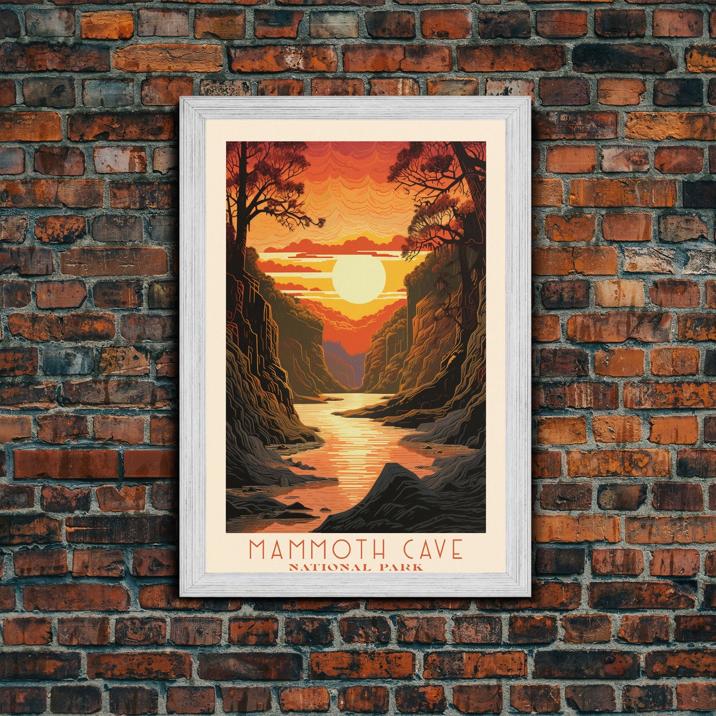 Mammoth Cave National Park Kentucky Travel Art, National Park Print, Minimalist Travel Art, Midcentury Modern Style Landscape Painting