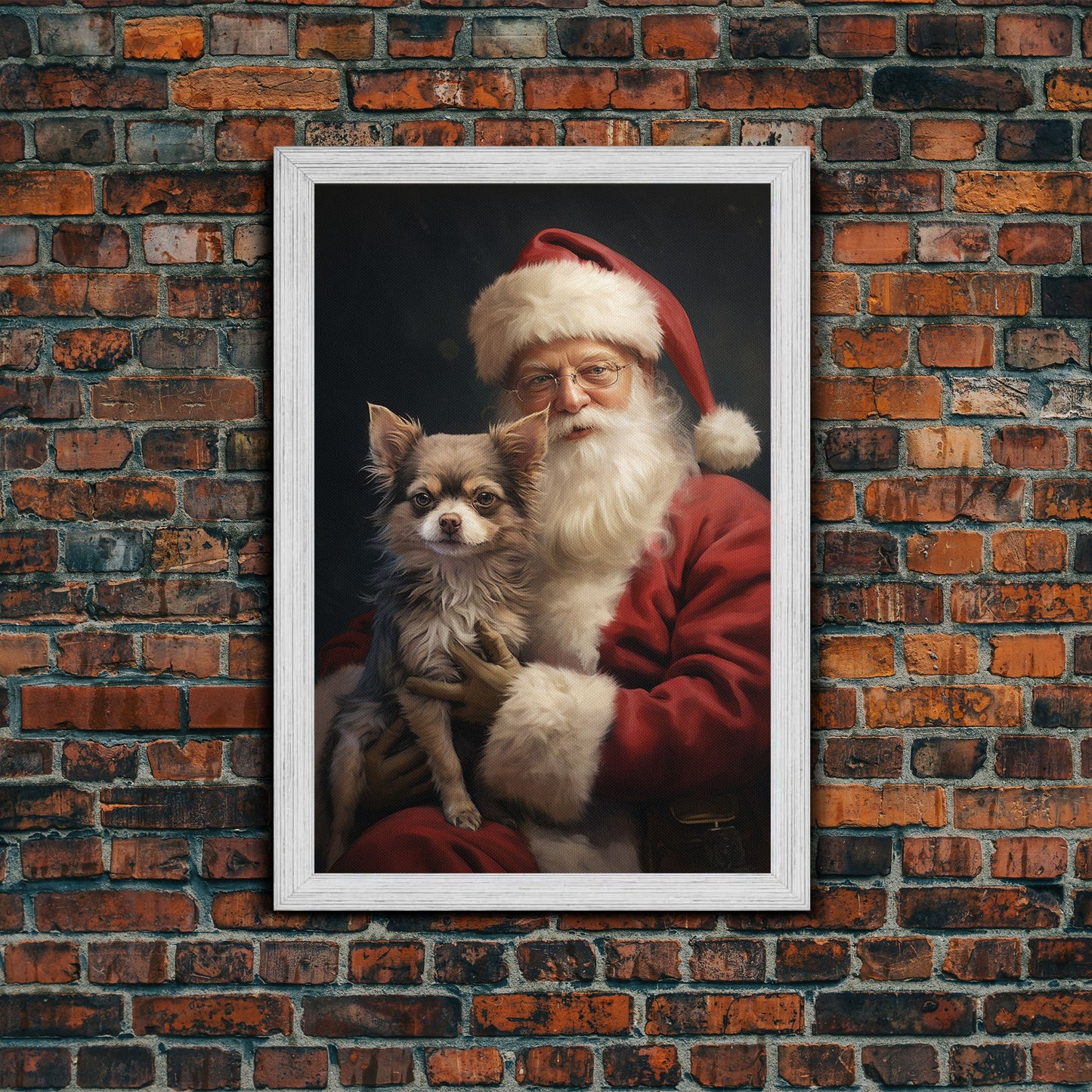 Santa Claus And His Chihuahua, Christmas Wall Art, Christmas Dog, Winter Wall Art, Santa Decor, Santa Art Print, Farmhouse Christmas