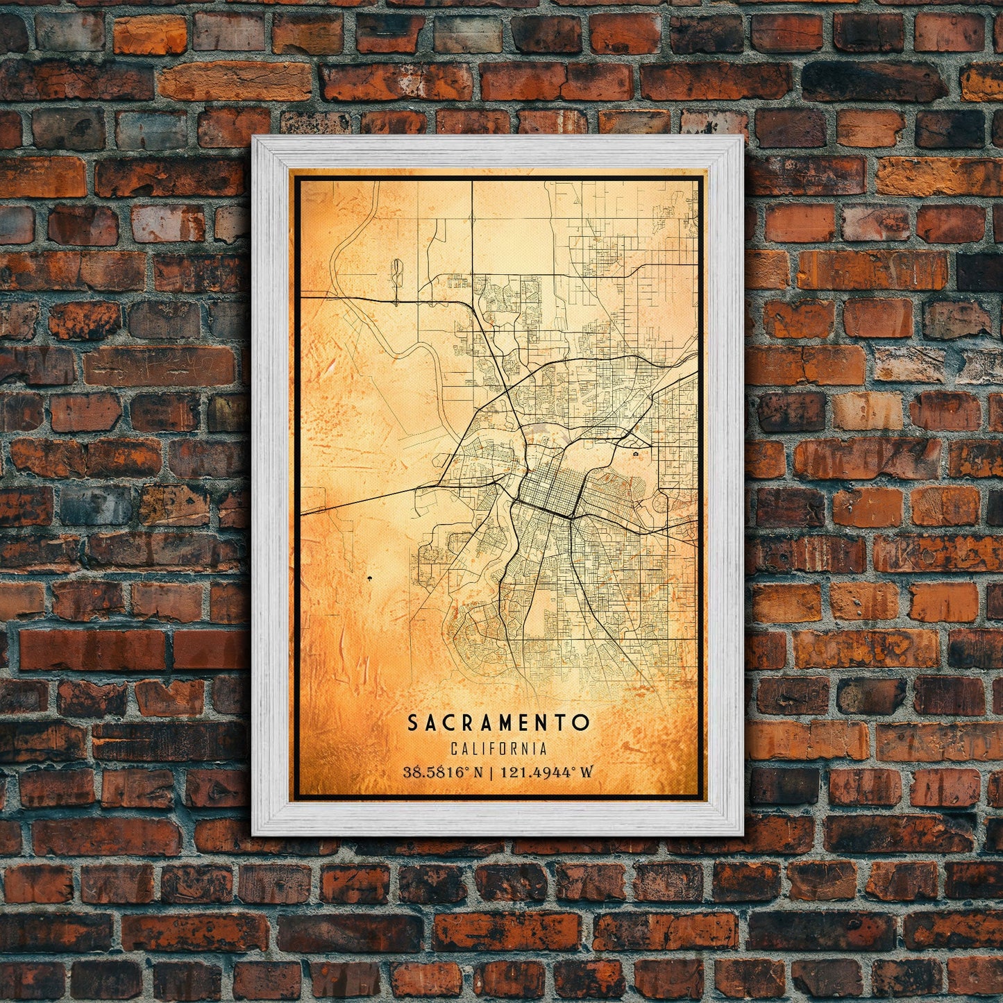 Vintage Sacramento map print poster or framed canvas | Sacramento city map print poster canvas | Sacramento, California print poster canvas