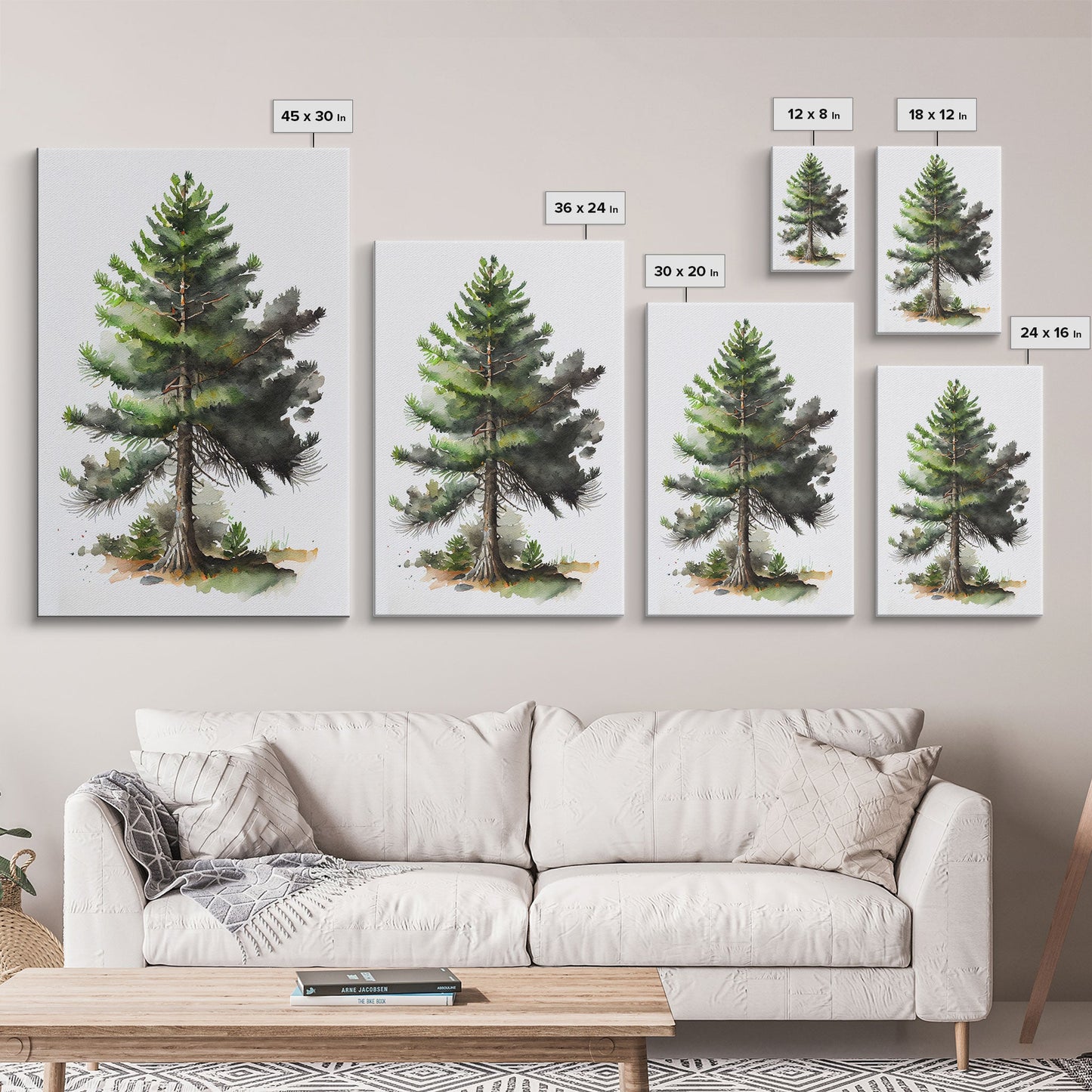 Pine Tree Watercolor Wall Art Canvas Print - Vibrant Colorful Nature Scene Artwork