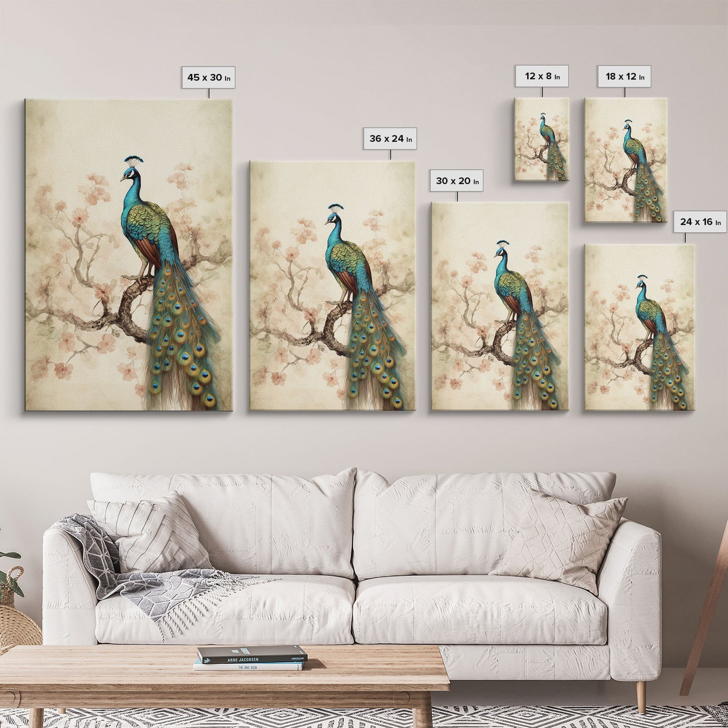 peacock wall art | peacock art print | boho wall art | peacock poster | mid century modern art | home office wall art | Farmhouse Canvas Art