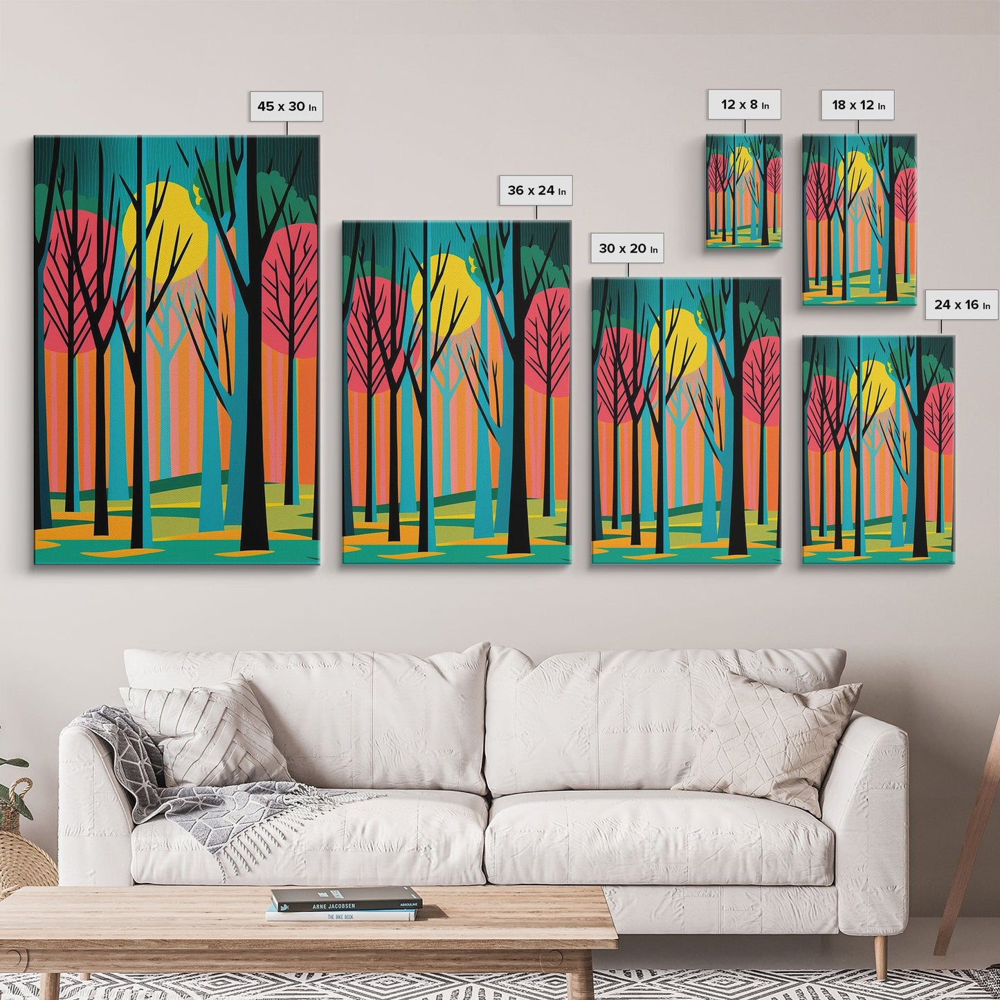 Vintage Style Art, Framed Canvas Prints, Lake and Pine Tree Forest Landscape, Florida Everglades at Sunset,  Pop Art