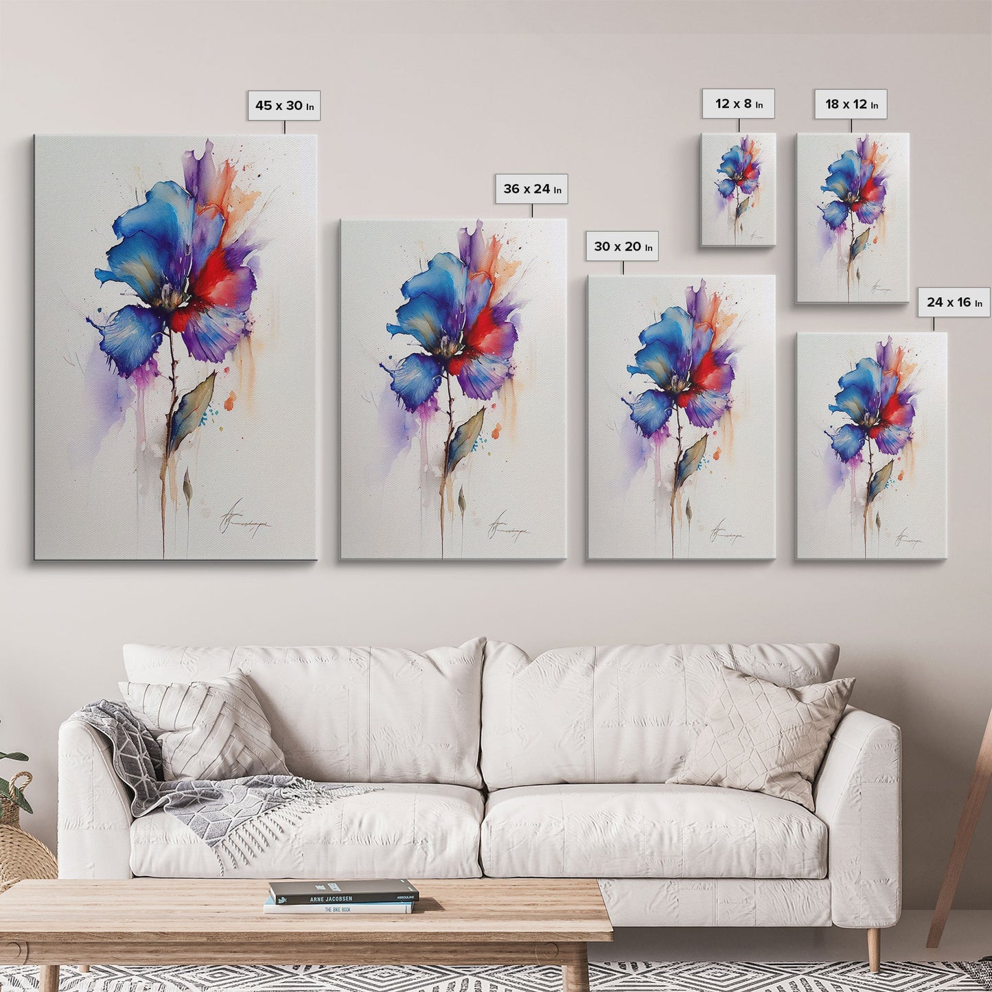 Red and Blue Vintage Style Framed Canvas Art, Vintage Floral Print, Vintage White Roses Painting, Still Life Botanical Farmhouse print,