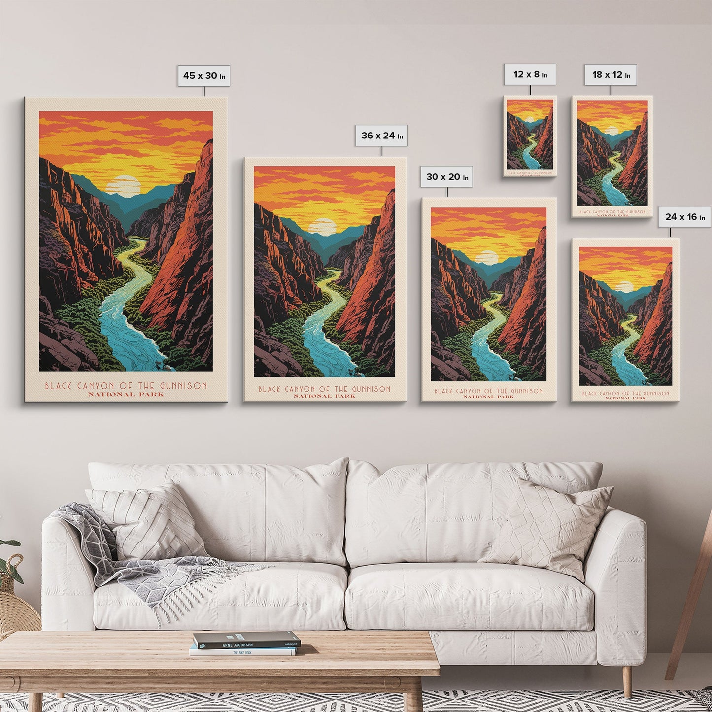 Black Canyon National Park Colorado Travel Art, National Park Print, Minimalist Travel Art, Midcentury Modern Style Landscape Painting