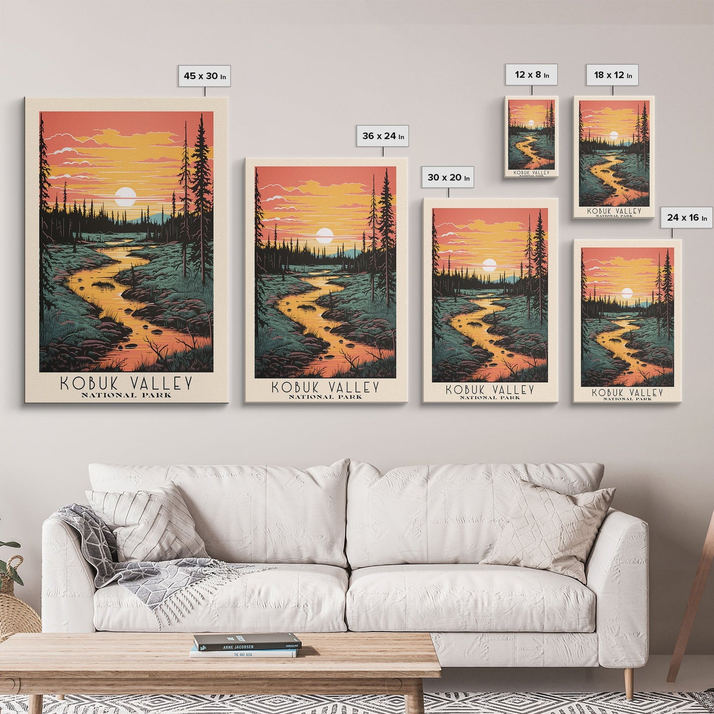 Kobuk Valley National Park Alaska Travel Art, National Park Print, Minimalist Travel Art, Midcentury Modern Style Landscape Painting