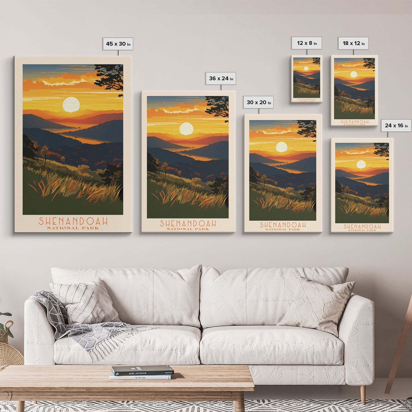 Shenandoah National Park Virginia Travel Art, National Park Print, Minimalist Travel Art, Midcentury Modern Style Landscape Painting