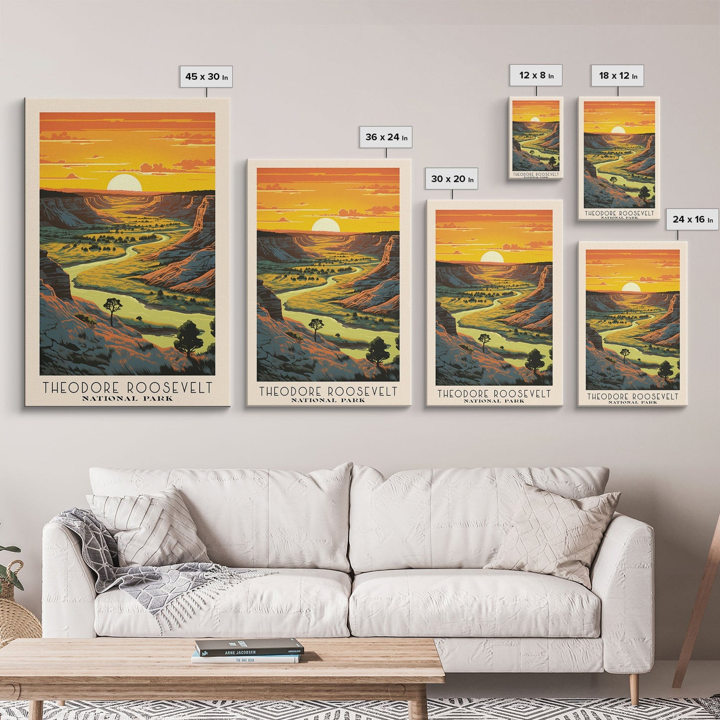Theodore Roosevelt National Park Travel Art, National Park Print, Minimalist Travel Art, Midcentury Modern Style Landscape Painting