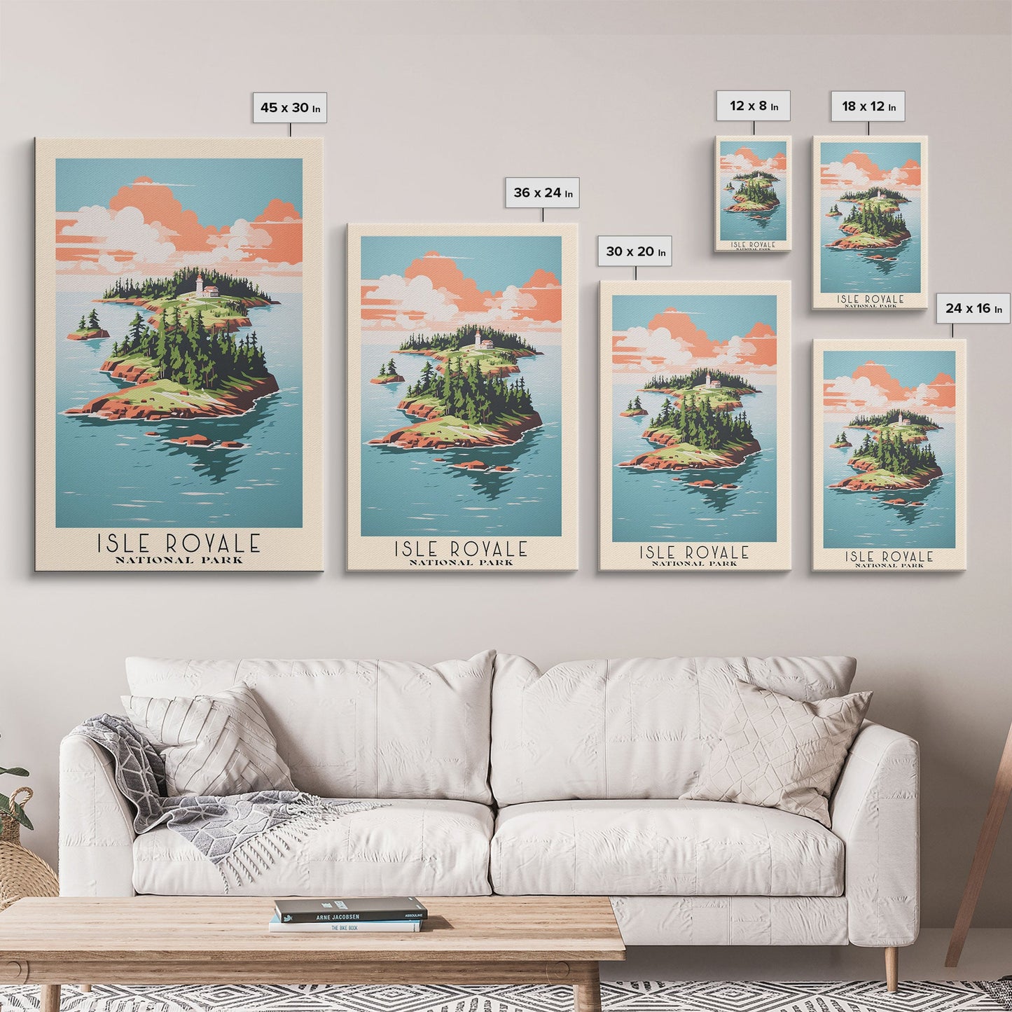 Isle Royale National Park Michigan Travel Art, National Park Print, Minimalist Travel Art, Midcentury Modern Style Landscape Painting