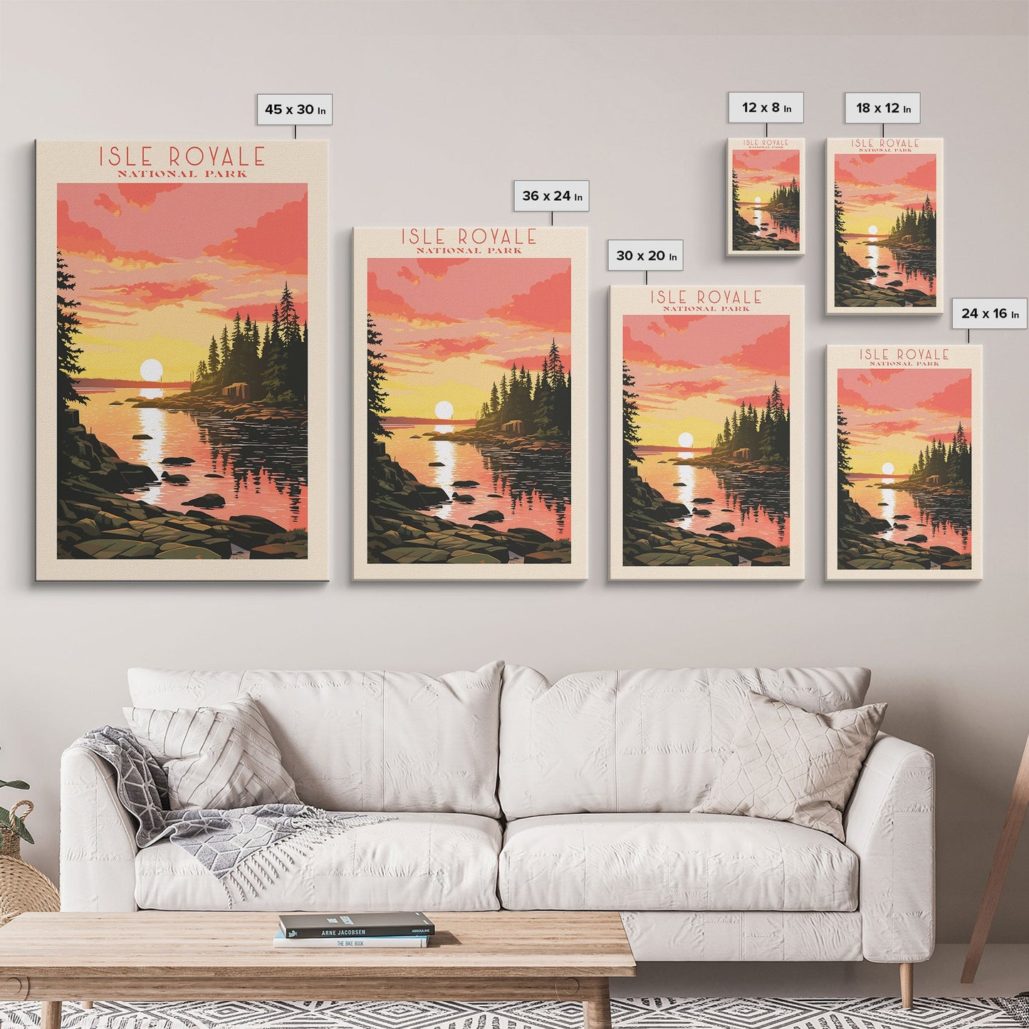 Isle Royale National Park Michigan Travel Art, National Park Print, Minimalist Travel Art, Midcentury Modern Style Landscape Painting