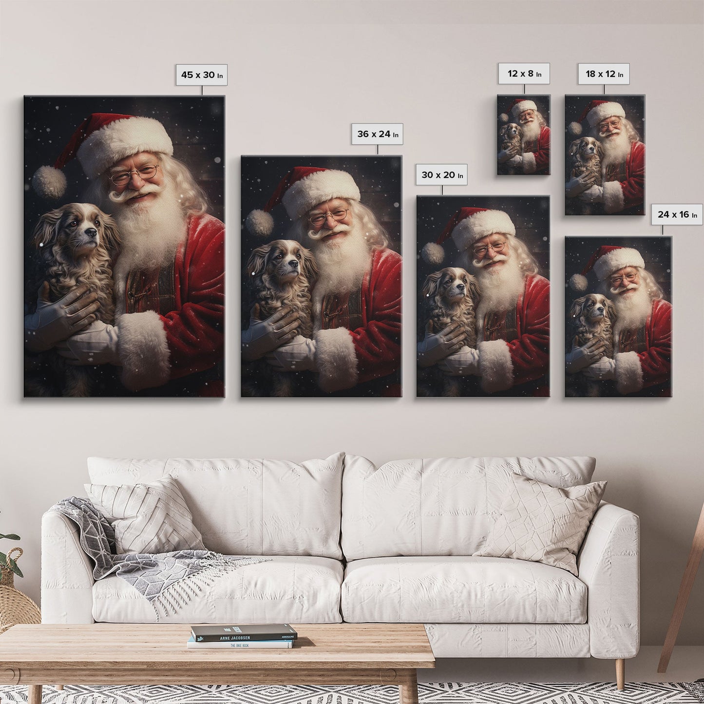 Santa Claus And His Cavalier King Charles, Christmas Wall Art, Dog Gift, Christmas Dog, Winter Wall Art, Santa Decor, Santa Art Print