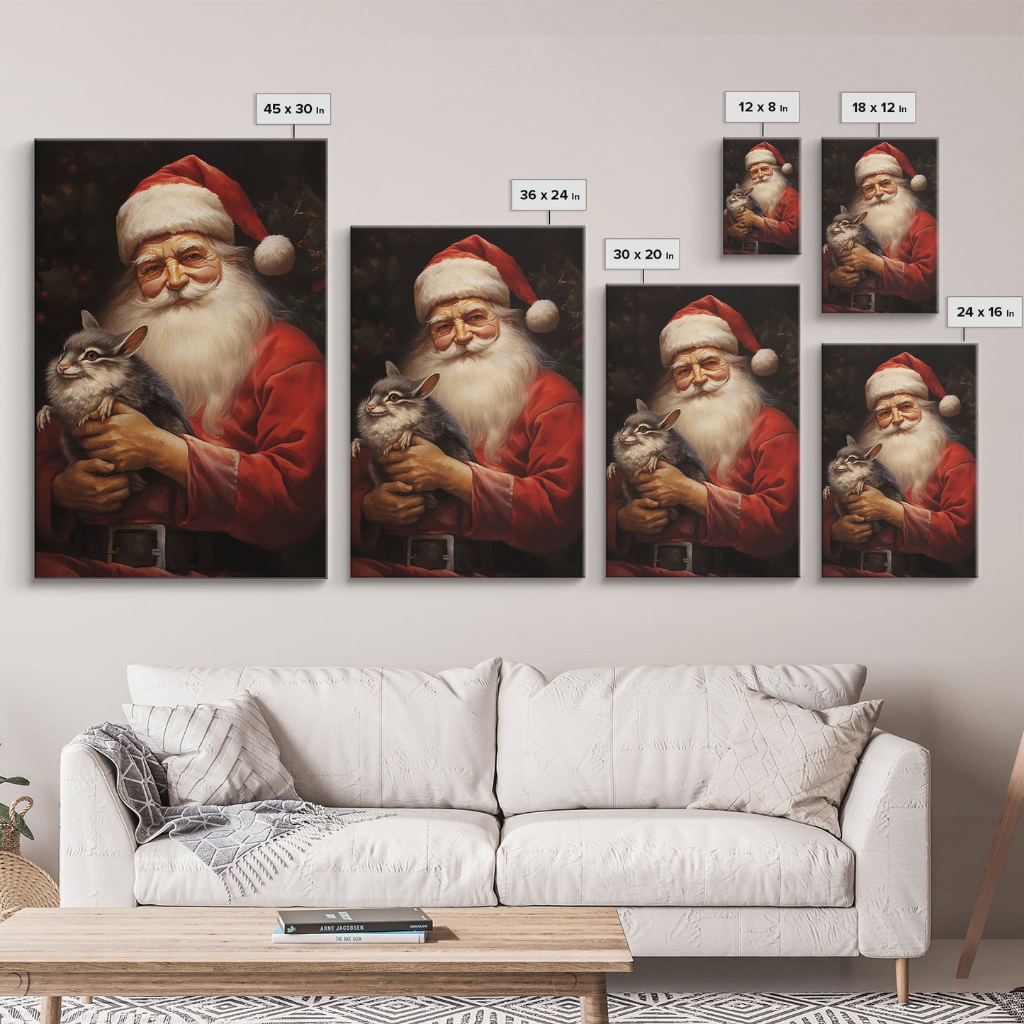 Santa Claus And His Chinchilla, Christmas Wall Art, Dog Gift, Christmas Dog, Winter Wall Art, Santa Decor, Santa Art Print, Chinchilla Print