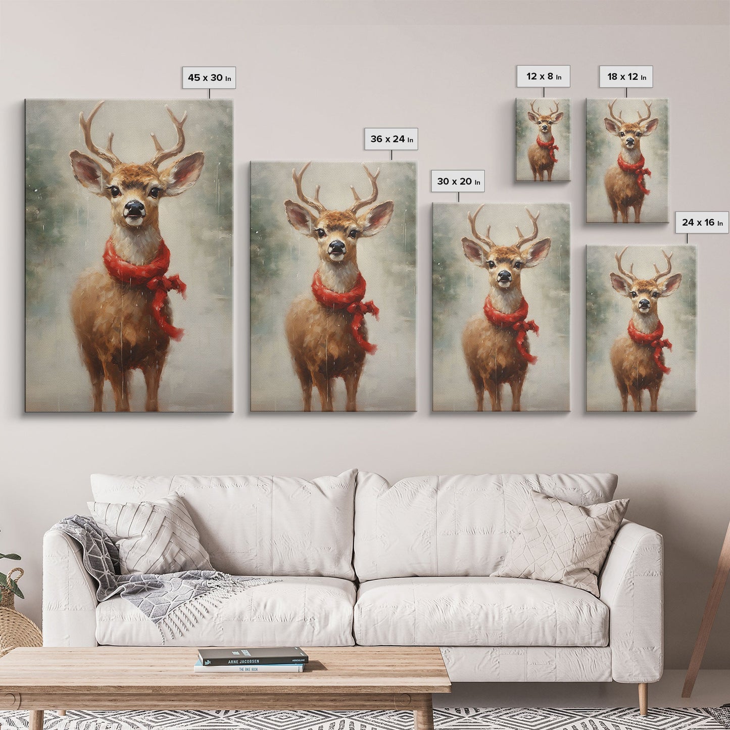 Cute Buck Dressed For Christmas, Christmas Decor, Woodland Animals, Christmas Wall Art, Winter Decor, Holiday Decor, Seasonal Decor