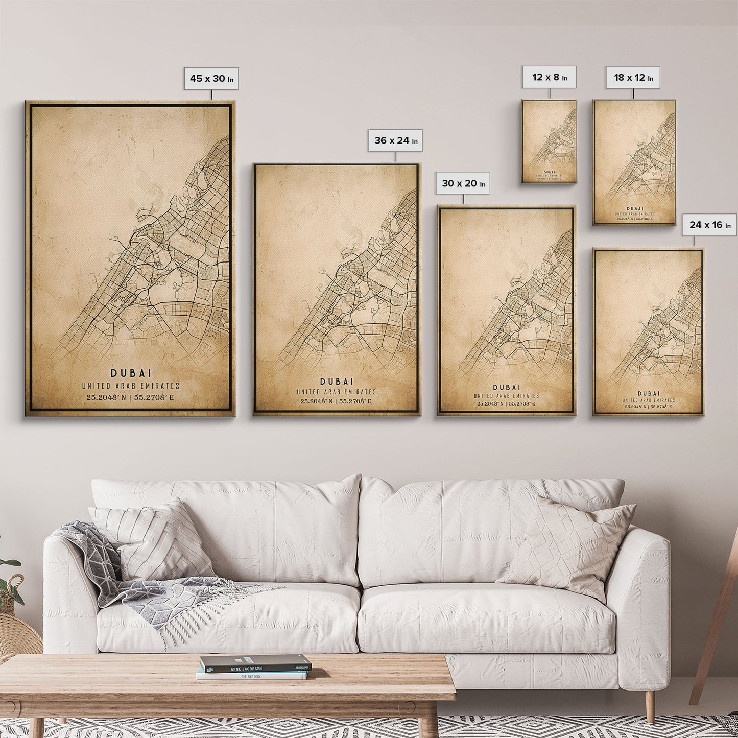 Dubai UAE map print poster or framed canvas, Dubai map print poster canvas, Dubai city map print poster canvas, Vintage Travel Art