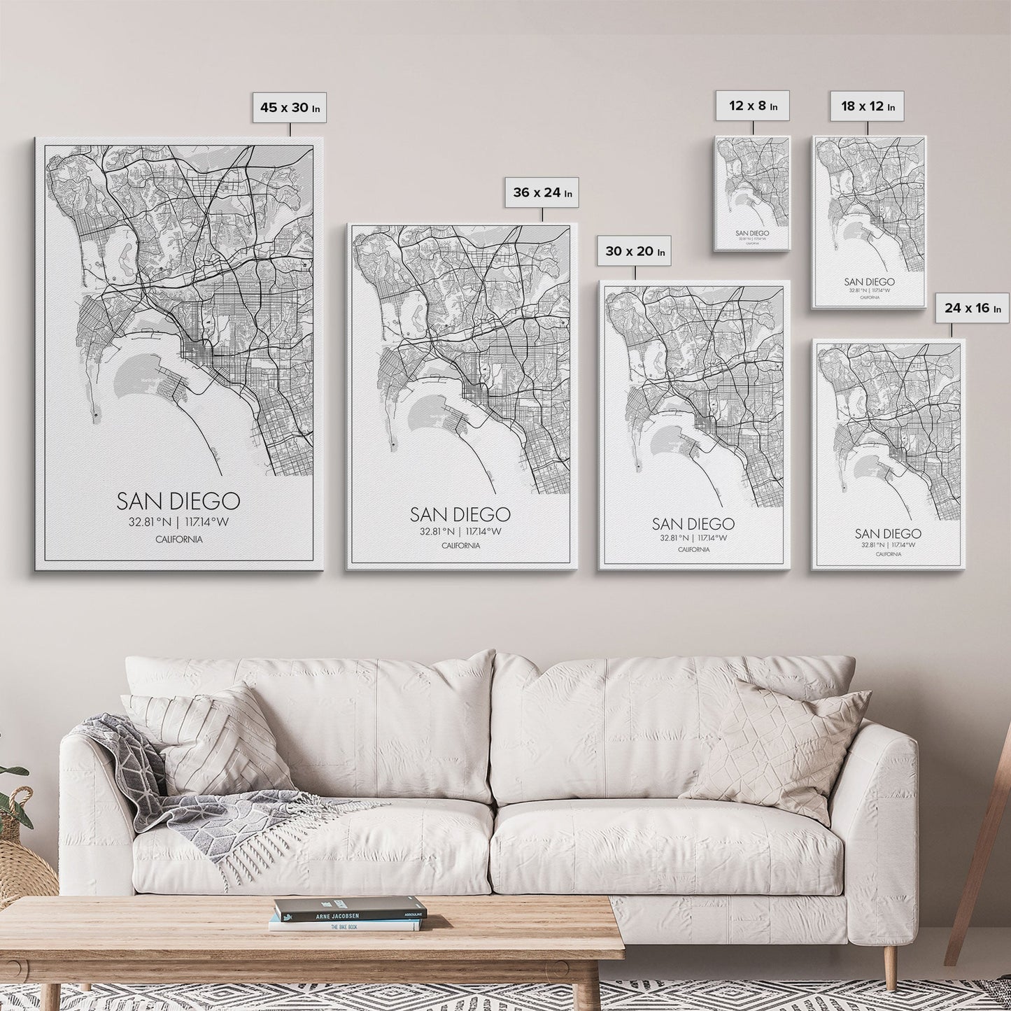 San Diego Street Map, California Map, City Map Print, Minimalist Art, Wall Art, Canvas Print, Office Wall Art, Best Friend Gifts, Travel Art