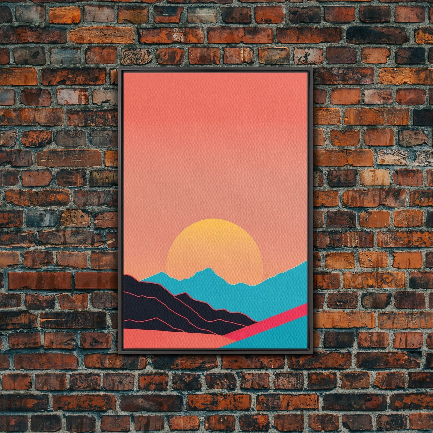Peach Sunset, Framed Canvas Print, Minimalist Art Deco Inspired Wall Art