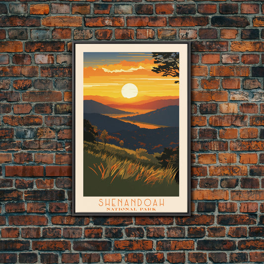 Shenandoah National Park, Virginia Travel Art, National Park Print, Minimalist Travel Art, Midcentury Modern Retro Style Landscape