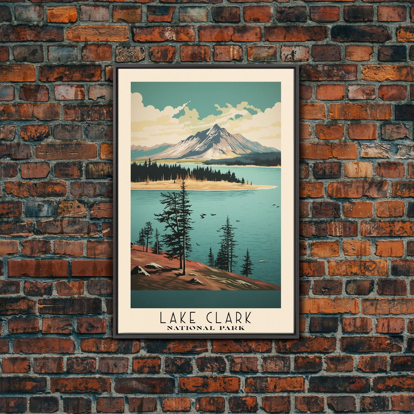 Lake Clark National Park Alaska Travel Art, National Park Print, Minimalist Travel Art, Midcentury Modern Style Landscape Painting