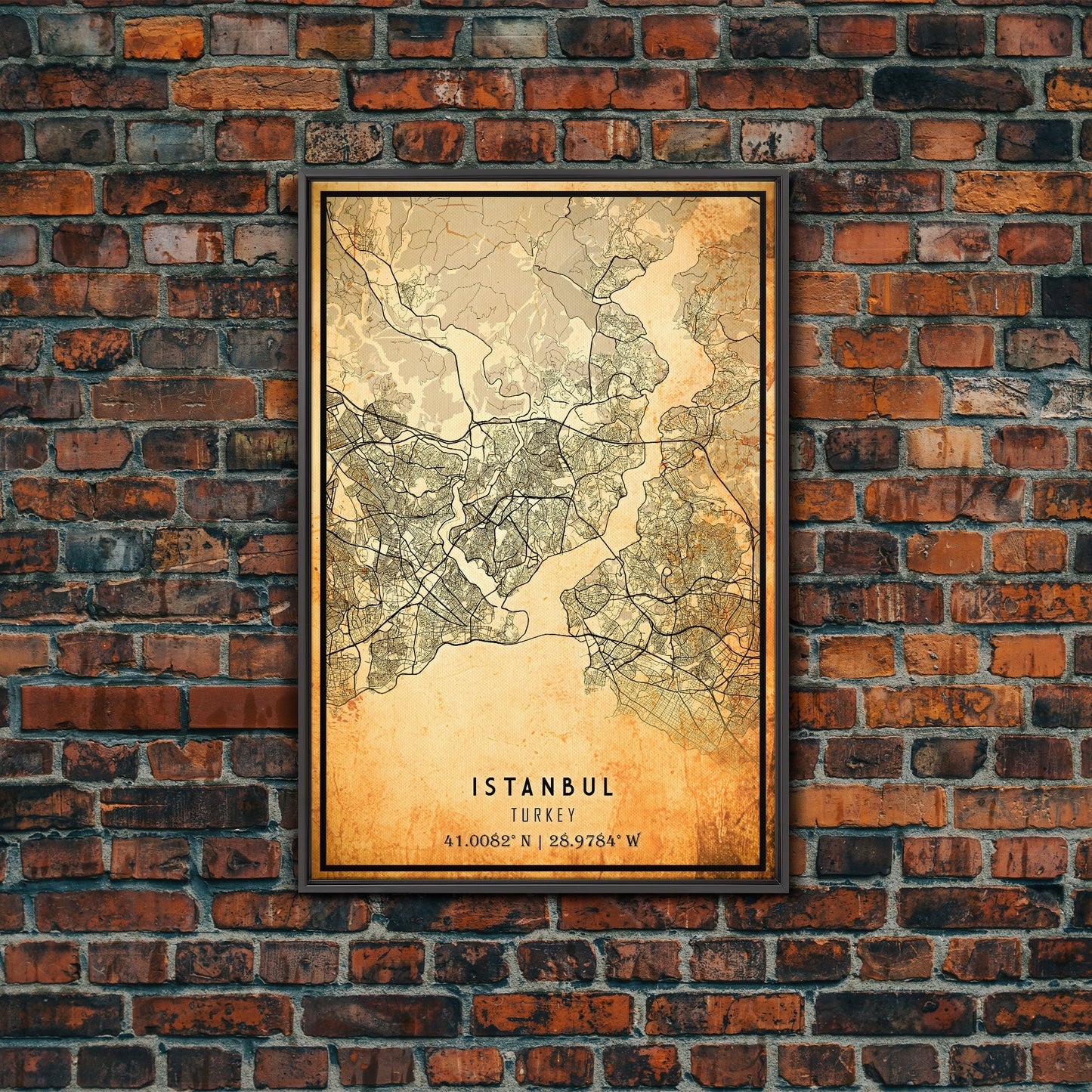 Vintage Istanbul City Map Wall Art Canvas Print, Distressed Istanbul Map, Framed Wall Art, Cool Istanbul Turkey Travel Wall Art, Office Art