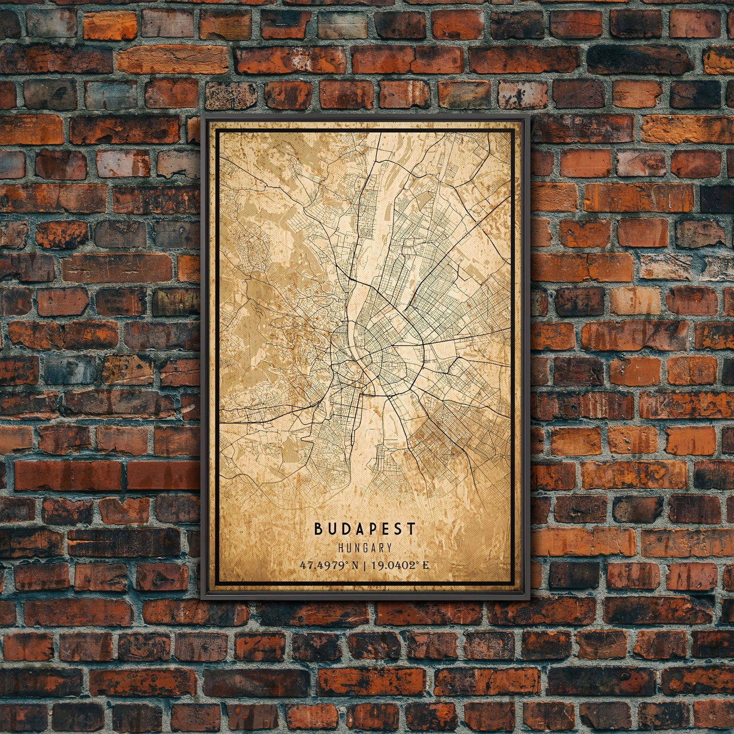 Budapest Hungary map print poster or framed canvas, Budapest map print poster canvas, Budapest map print poster canvas, Vintage Travel Art
