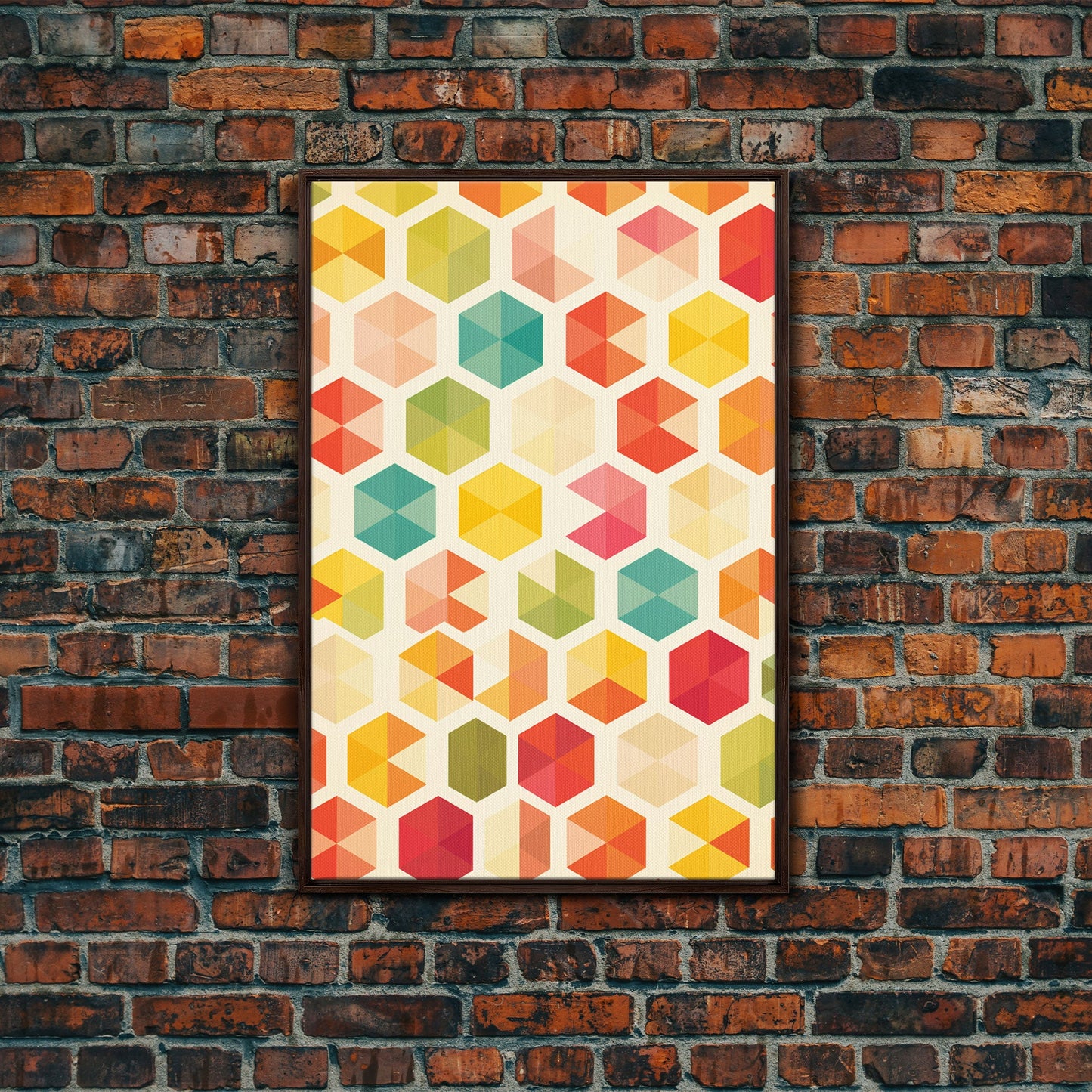 Hexagon Art, Mid Century Art Print, Framed Modern Art, Geometric Art, Mid Century Modern Wall Art, Colorful Art, MCM Style Canvas Art