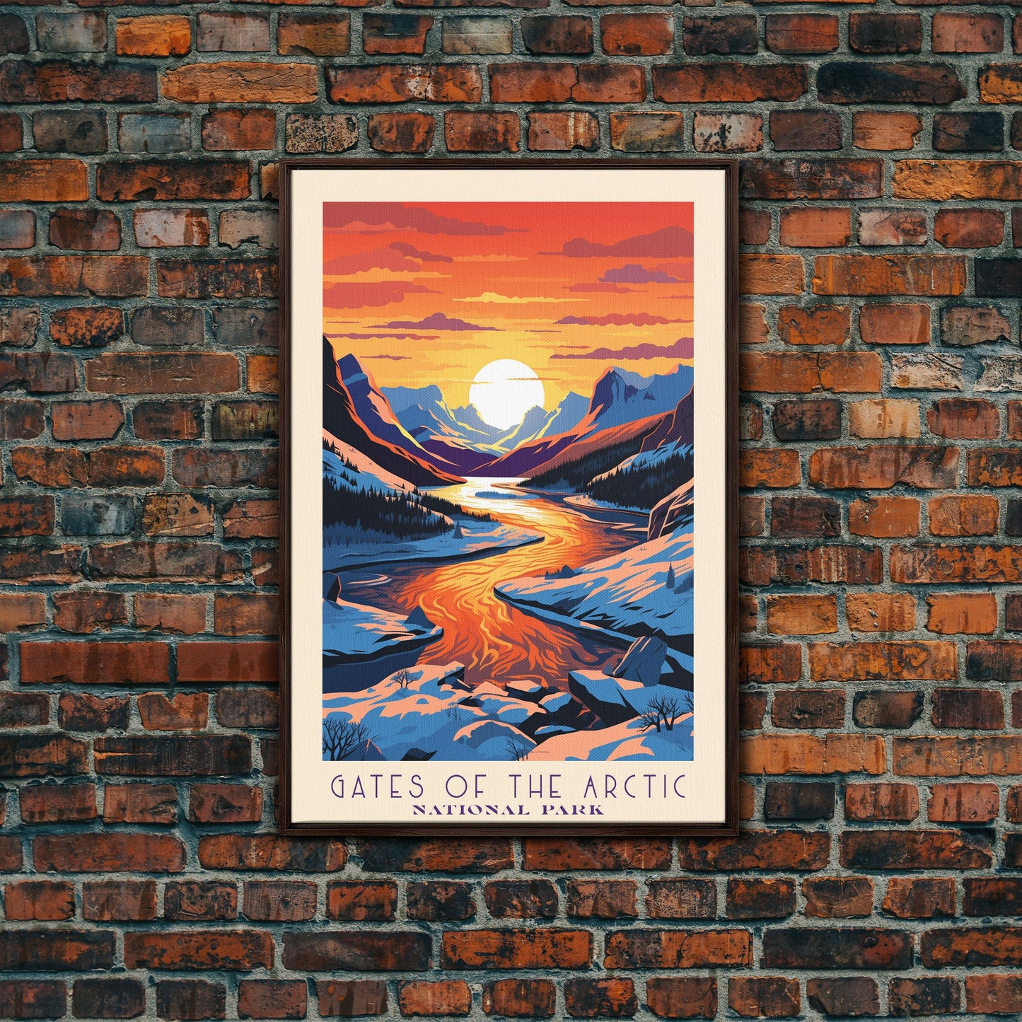 Gates Of The Arctic  National Park Travel Art, National Park Print, Minimalist Travel Art, Midcentury Modern Style Landscape Painting