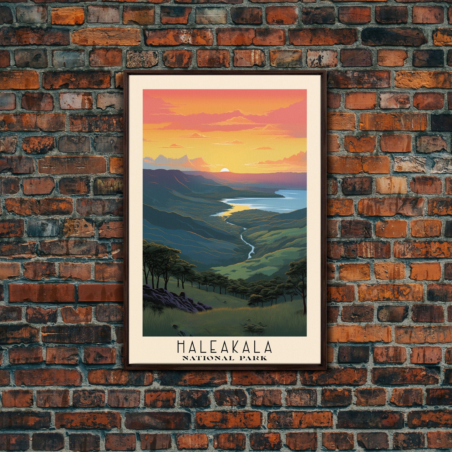 Haleakala National Park Hawaii Travel Art, National Park Print, Minimalist Travel Art, Midcentury Modern Style Landscape Painting