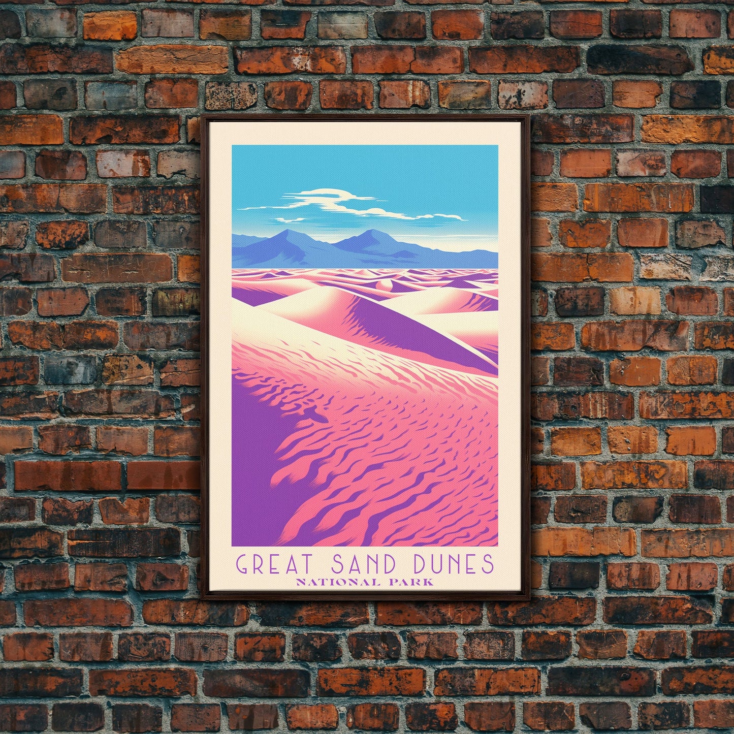 Great Sand Dunes National Park Travel Poster Art, Canvas Print Wall Art, Colorado Travel Art, Midcentury Modern Travel Decor, MCM Wall Art