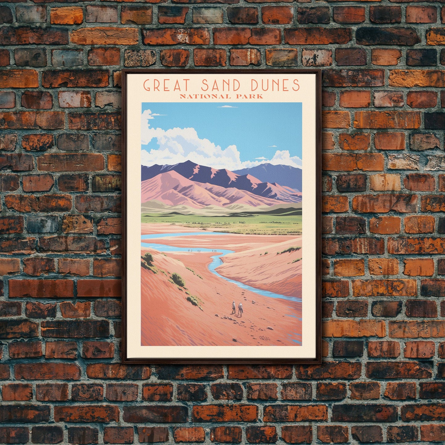 Great Sand Dunes National Park Colorado Travel Art, National Park Print, Minimalist Travel Art, Midcentury Modern Style Landscape Painting