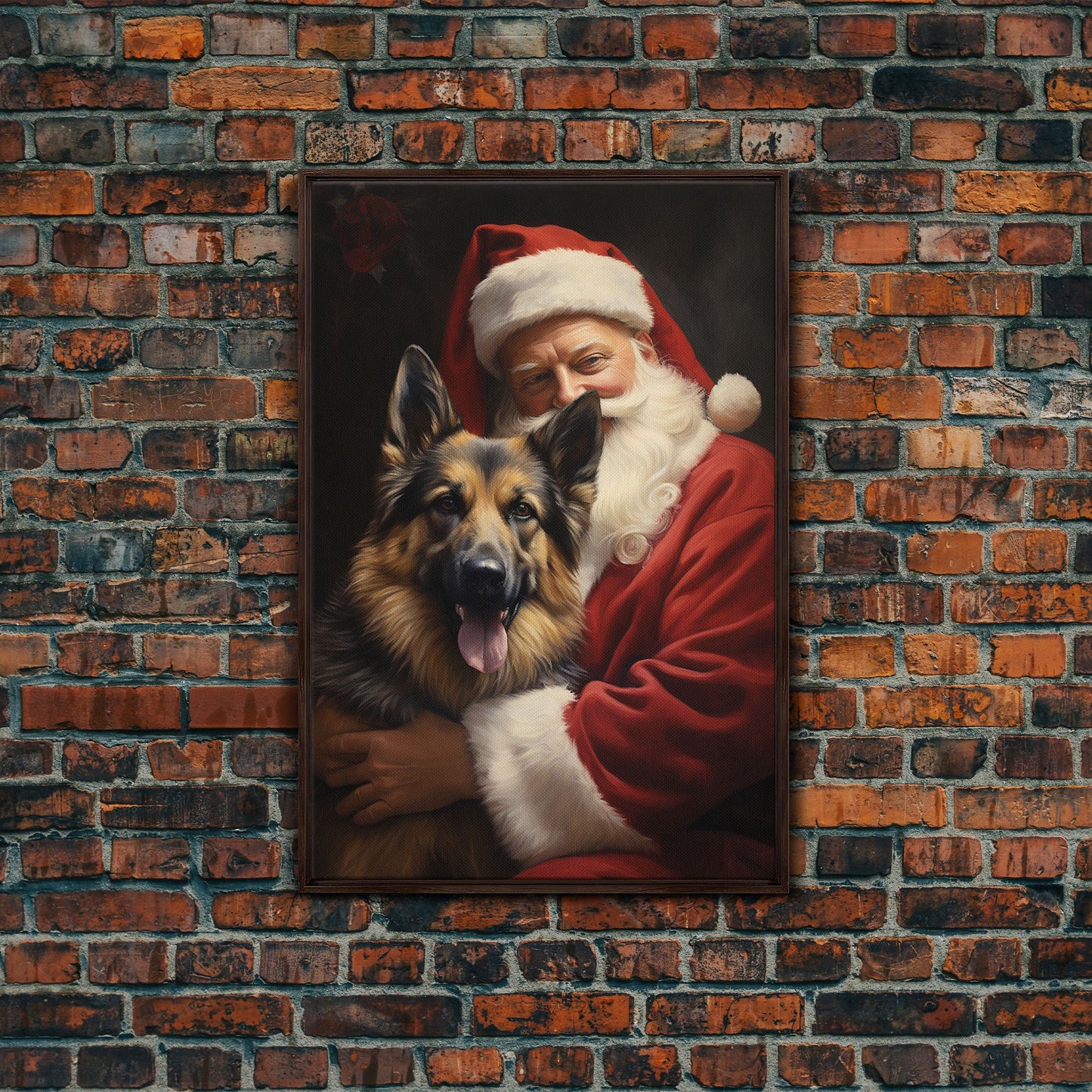 Santa Claus And His German Shepherd, Christmas Wall Art, Dog Gift, Christmas Dog, Winter Wall Art, Santa Decor, Santa Art Print, Cute Dog