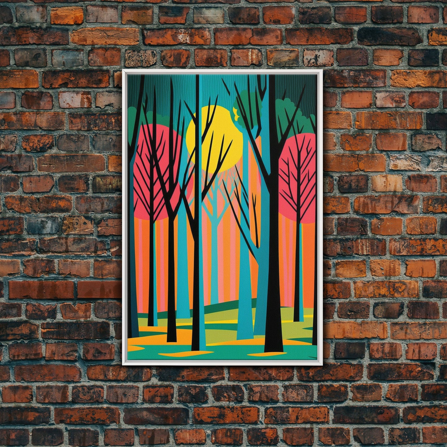 Vintage Style Art, Framed Canvas Prints, Lake and Pine Tree Forest Landscape, Florida Everglades at Sunset,  Pop Art