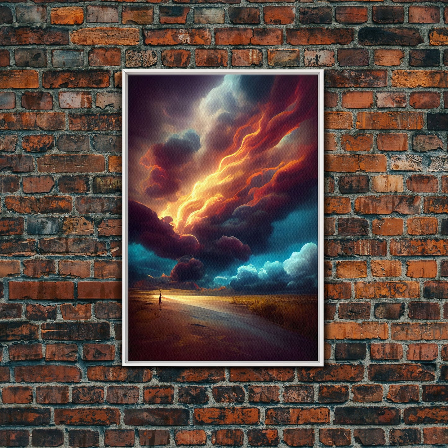 Watercolor painting canvas print of a thunder storm, gloomy wall art, golden hour, cool rain storm wall art