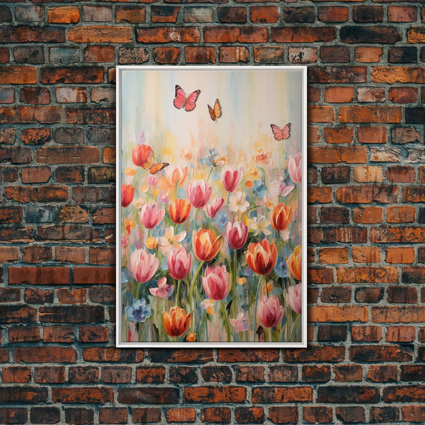 Tulip Field Wall Art, Flower Wall Print, Colorful Art, Butterfly Art, Canvas Print, Wall Art, Vertical Print, Birthday Gift, House Wall Art