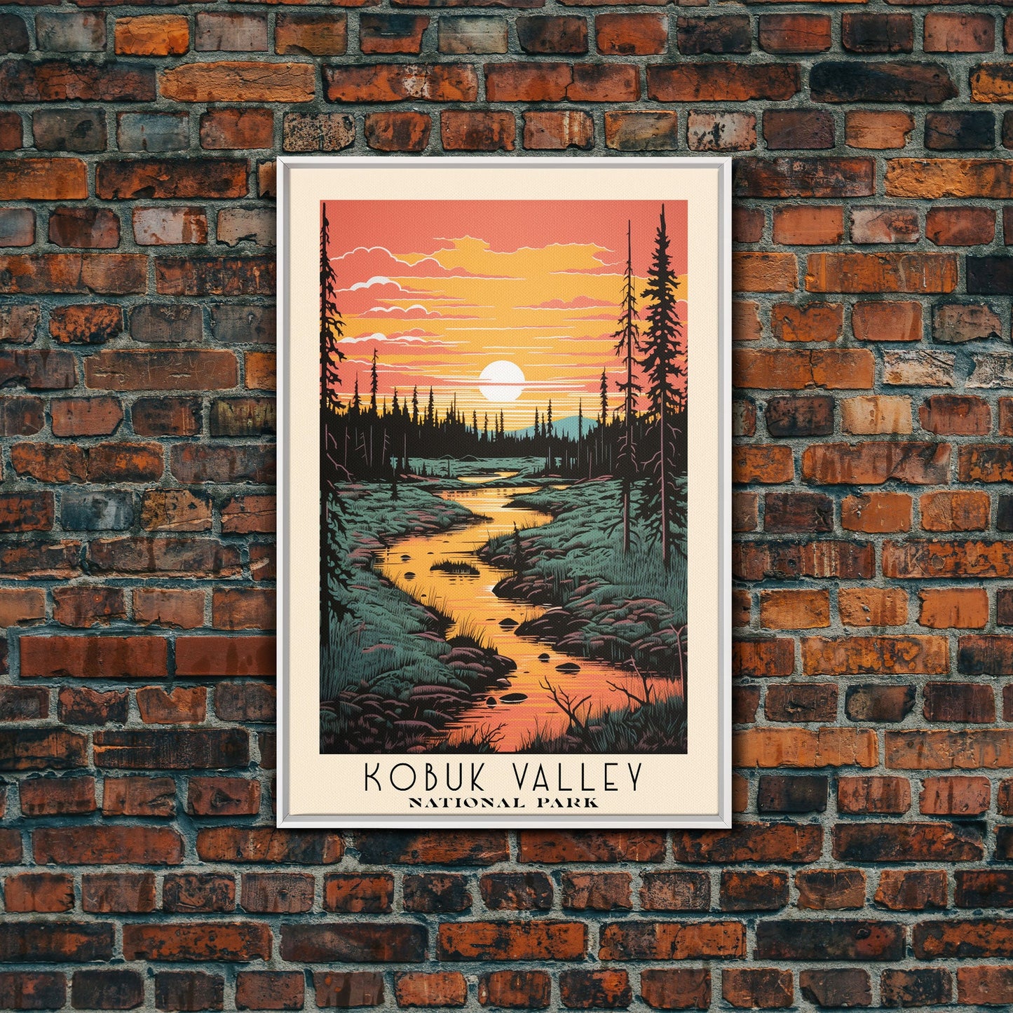 Kobuk Valley National Park Alaska Travel Art, National Park Print, Minimalist Travel Art, Midcentury Modern Style Landscape Painting