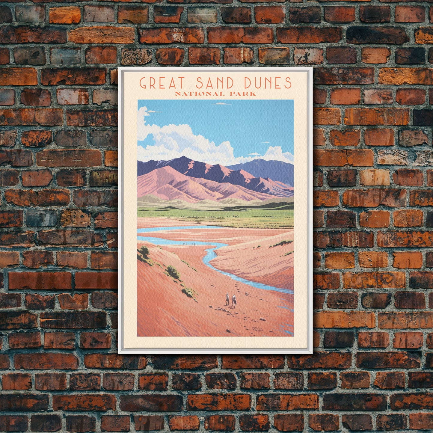 Great Sand Dunes National Park Colorado Travel Art, National Park Print, Minimalist Travel Art, Midcentury Modern Style Landscape Painting