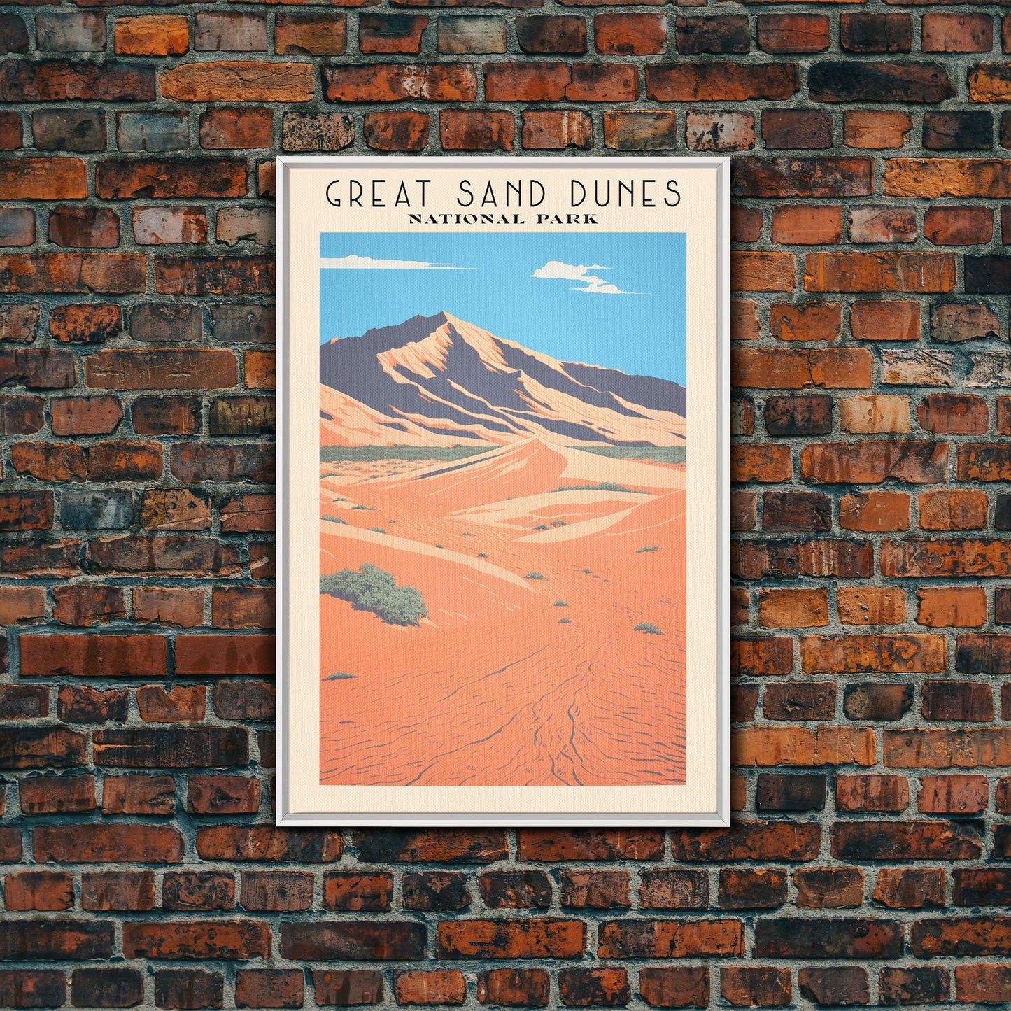 Great Sand Dunes National Park Travel Poster Art, Canvas Print Wall Art, Colorado Travel Art, Midcentury Modern Travel Decor, MCM Wall Art