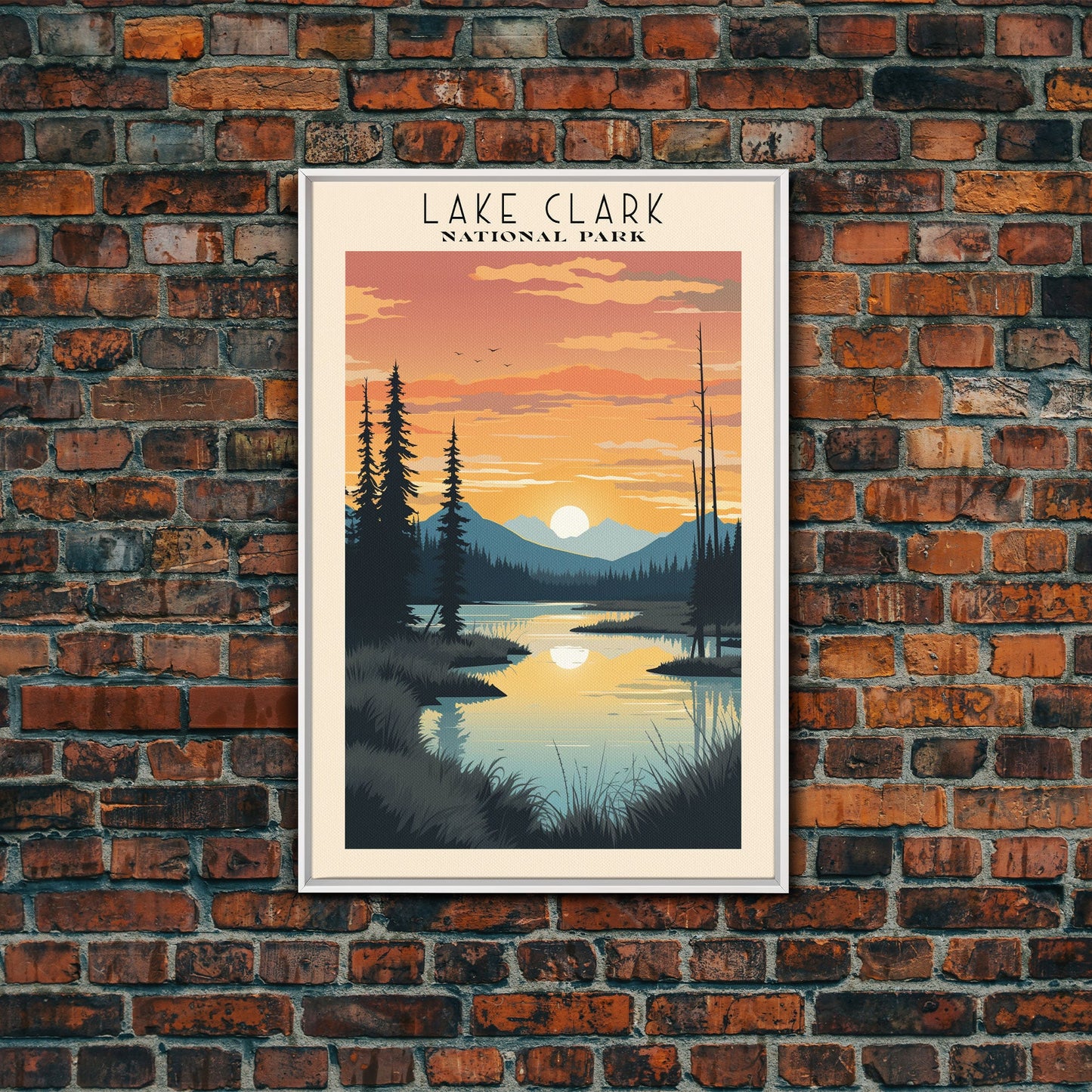 Lake Clark National Park Alaska Travel Art, National Park Print, Minimalist Travel Art, Midcentury Modern Style Landscape Painting
