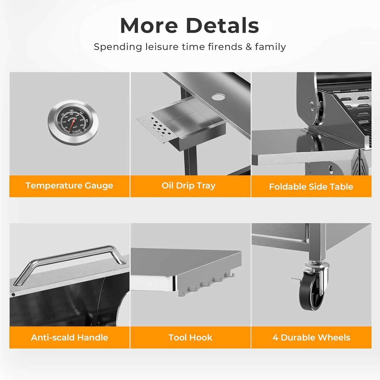 3 & 4-Burner Propane Gas Grills with Side Burners, for Outdoor Cooking, BBQ, Patio, Camping