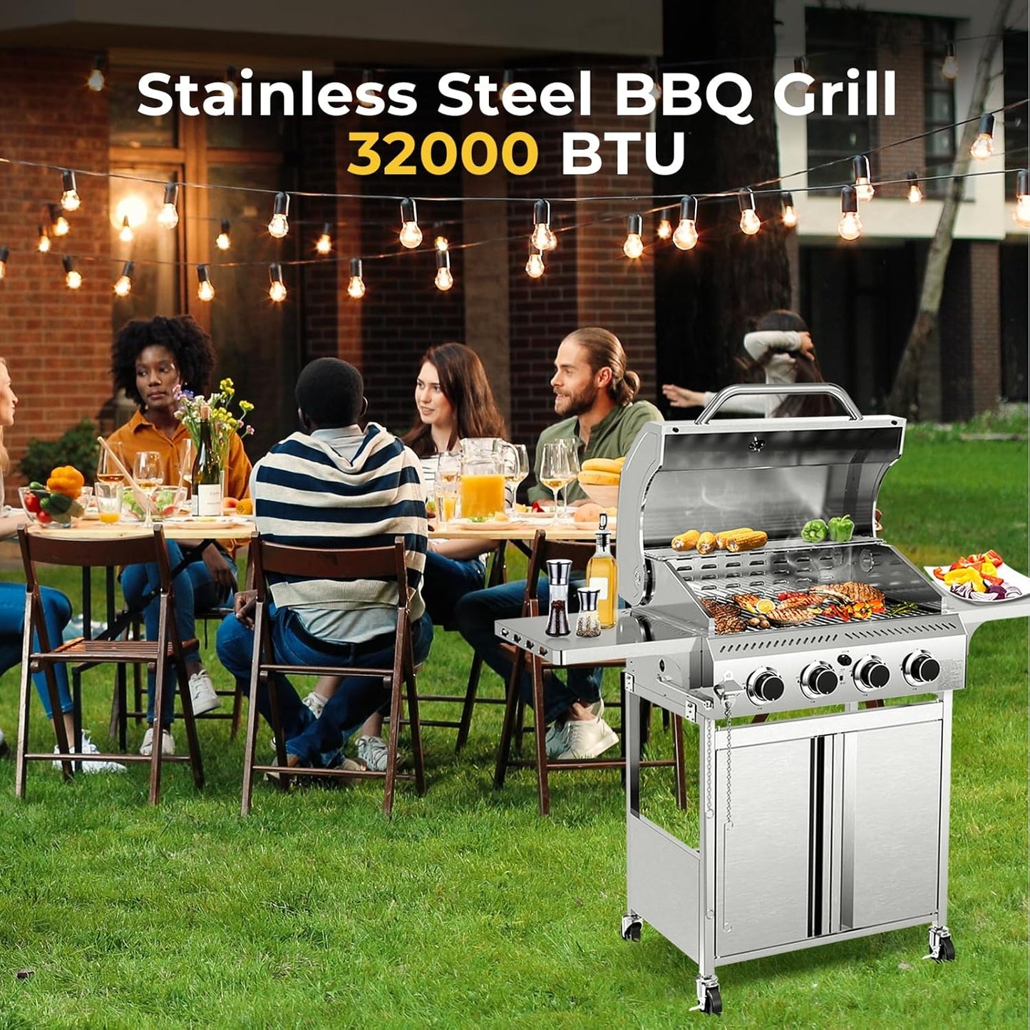 3 & 4-Burner Propane Gas Grills with Side Burners, for Outdoor Cooking, BBQ, Patio, Camping