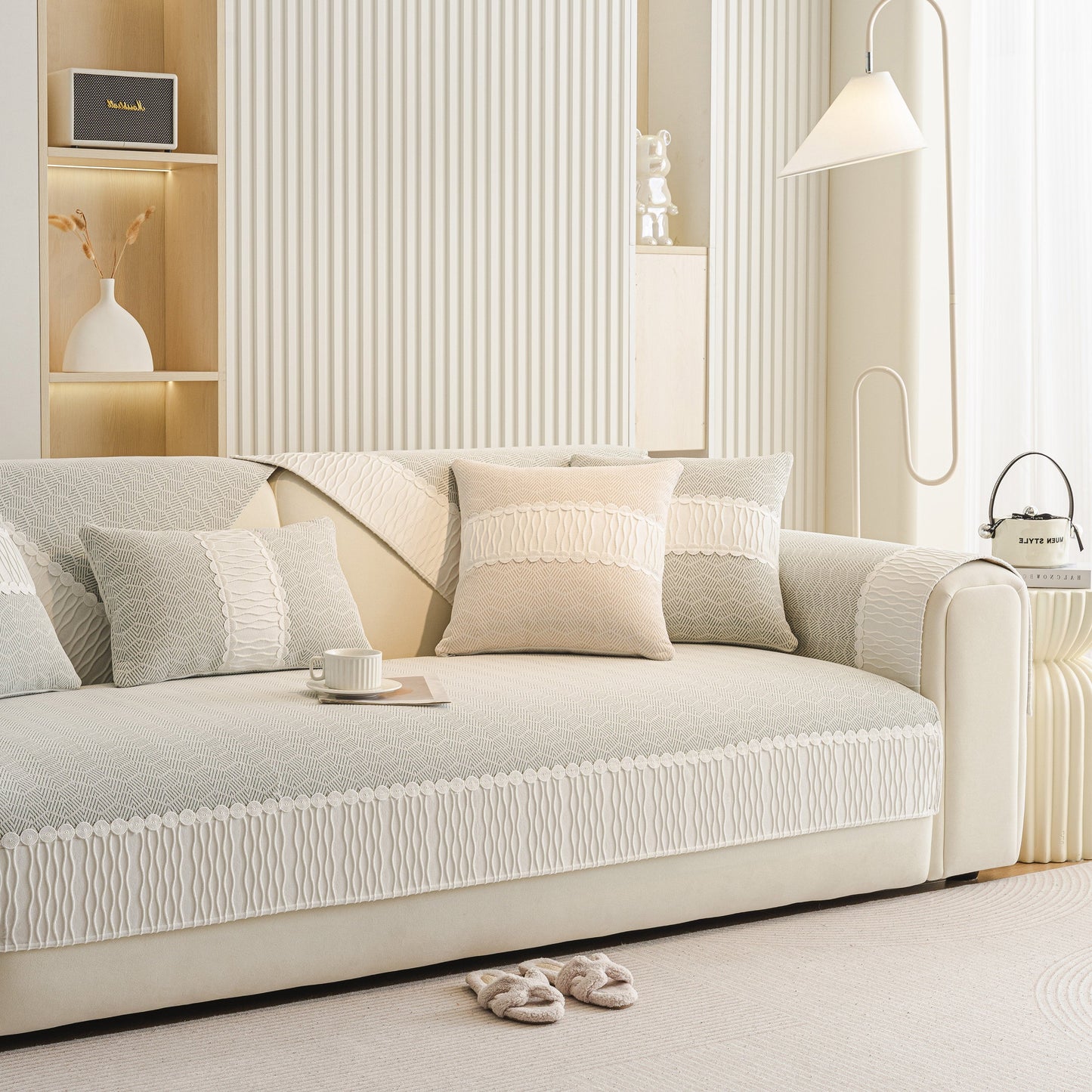 Herringbone Sofa Protector Cover, Non-Slip Couch Cover for Seat, Back & Arms