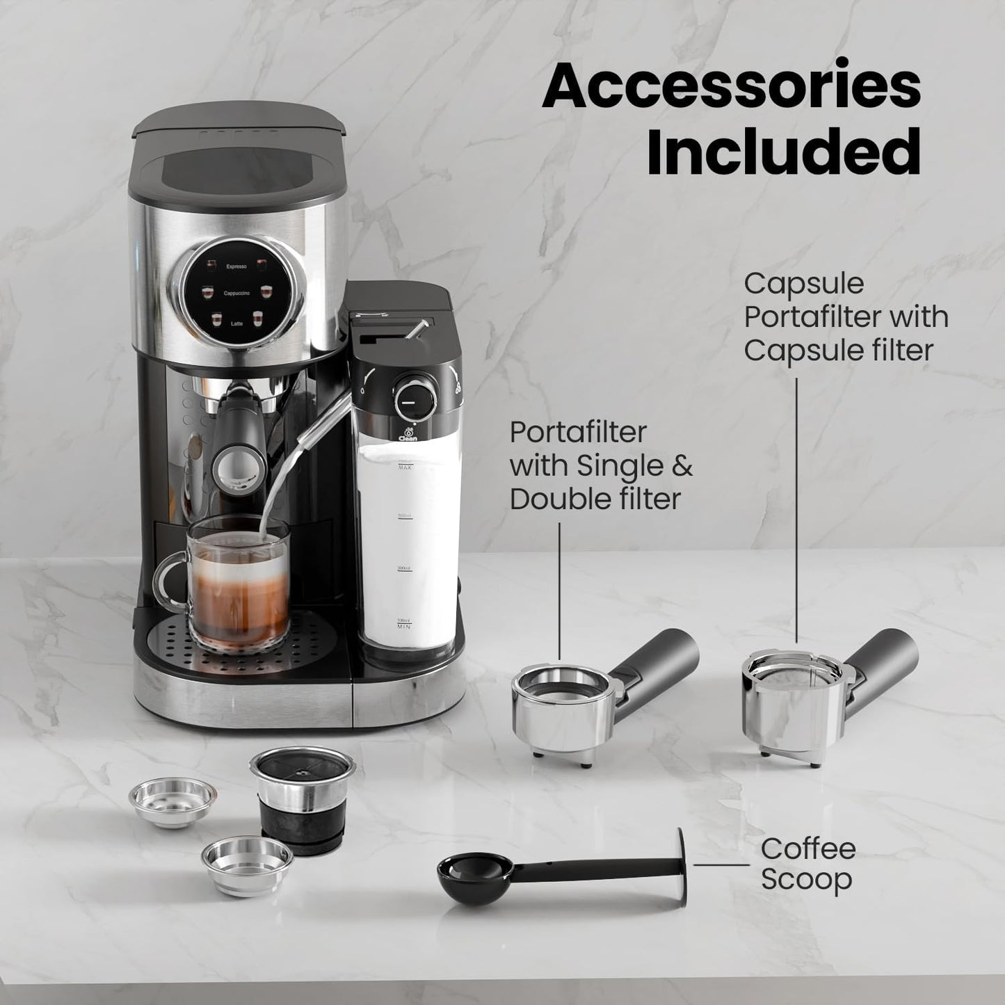 3 in 1 Professional Espresso Maker with Dual Heating System & Capsule Compatible CM8008