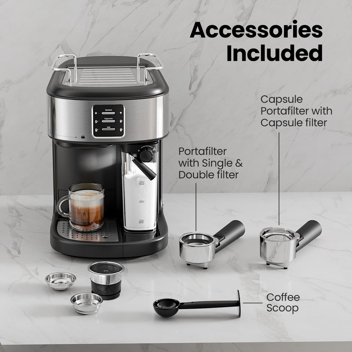 3 in 1 Professional Espresso Maker with Dual Heating System & Capsule Compatible CM8011