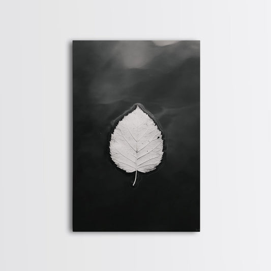 Floating Leaf, Still Water, Nature Simplicity, Autumn Calm, Canvas Print, Minimalist Wall Art, Bathroom Decor, Scandinavian Fall Style
